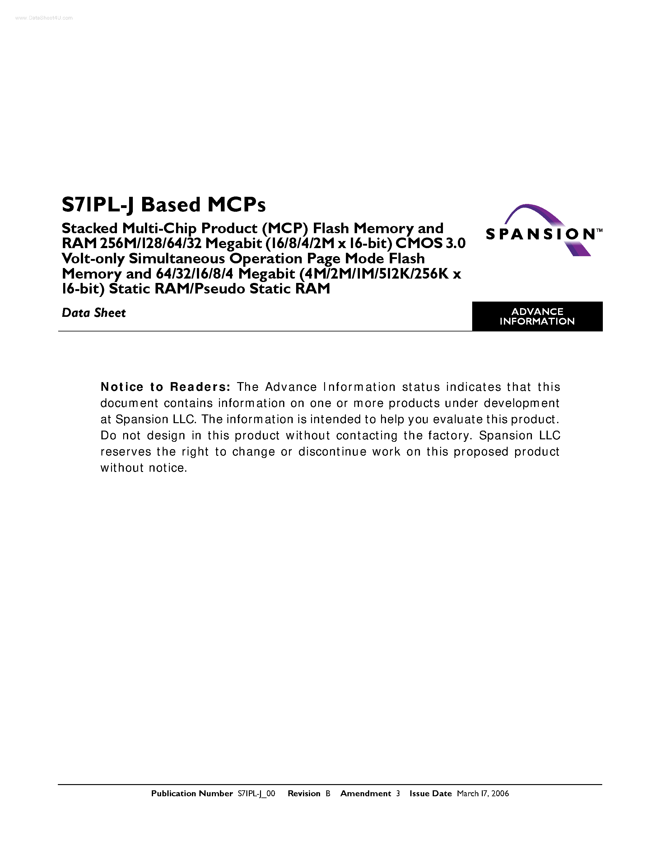 Datasheet S71PL-J - Based MCPs page 1