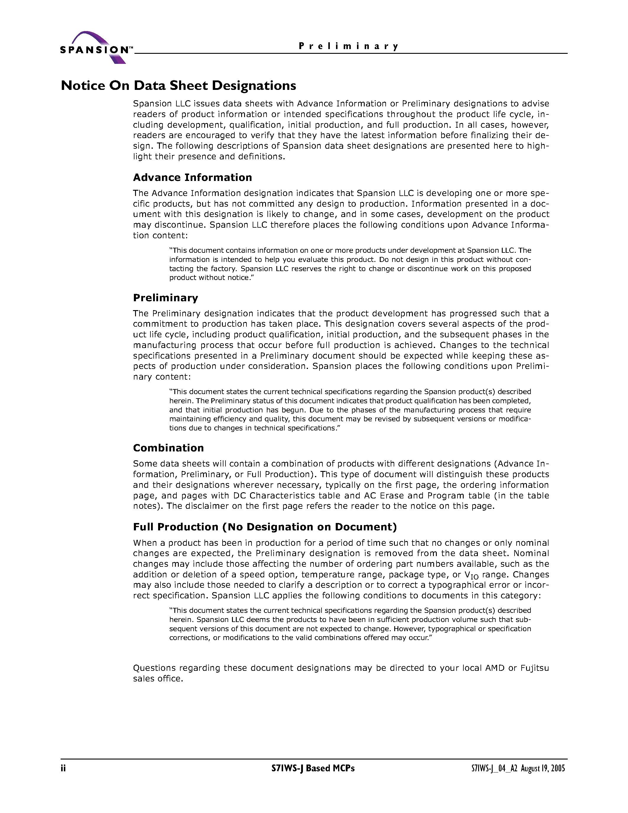 Datasheet S71WS-J - Stacked Multi-Chip Product (MCP) page 2
