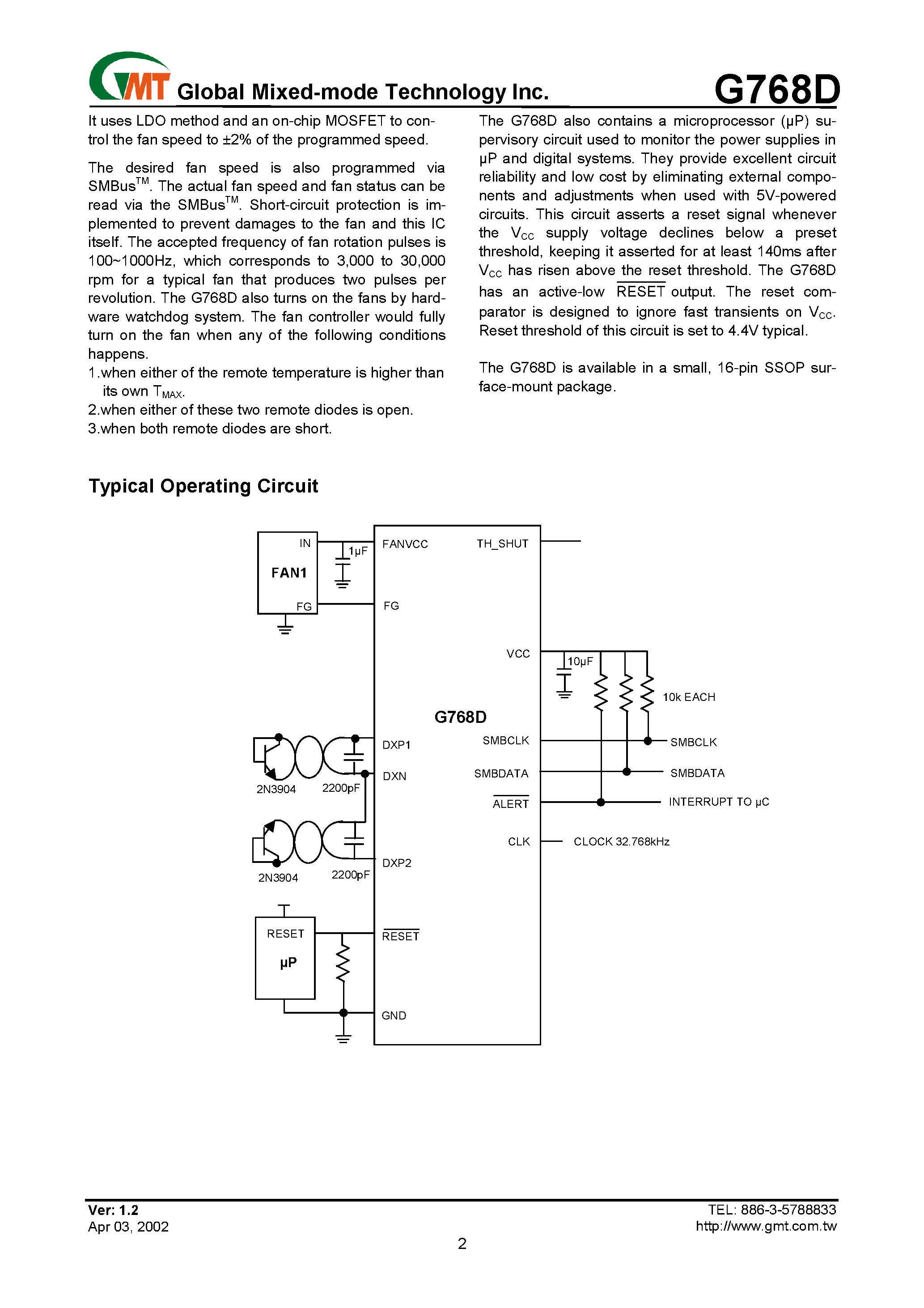 Datasheet G768D page 2 Datasheet G768D - Two Remote Temperature Sensors and One Fan Controller page 2