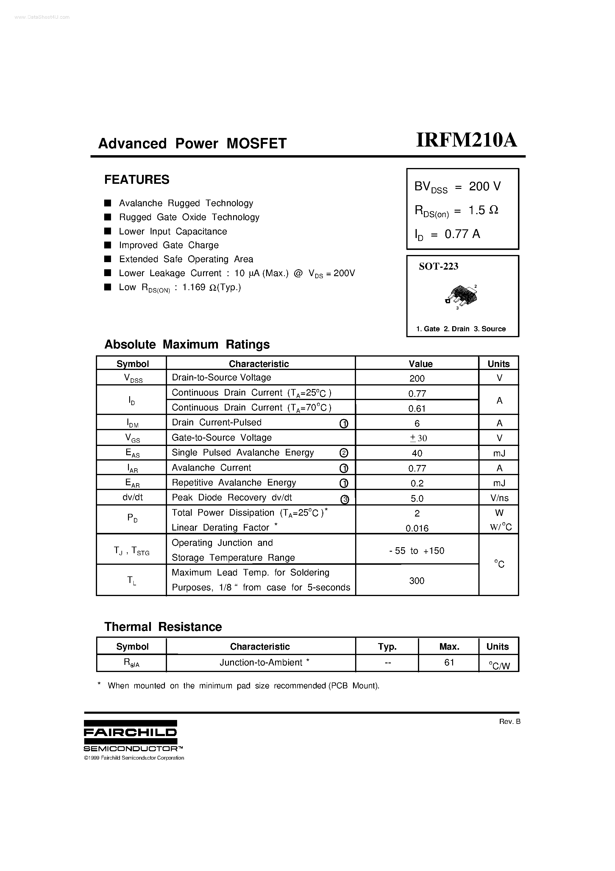 Datasheet IRFM210A - Advanced Power MOSFET page 1