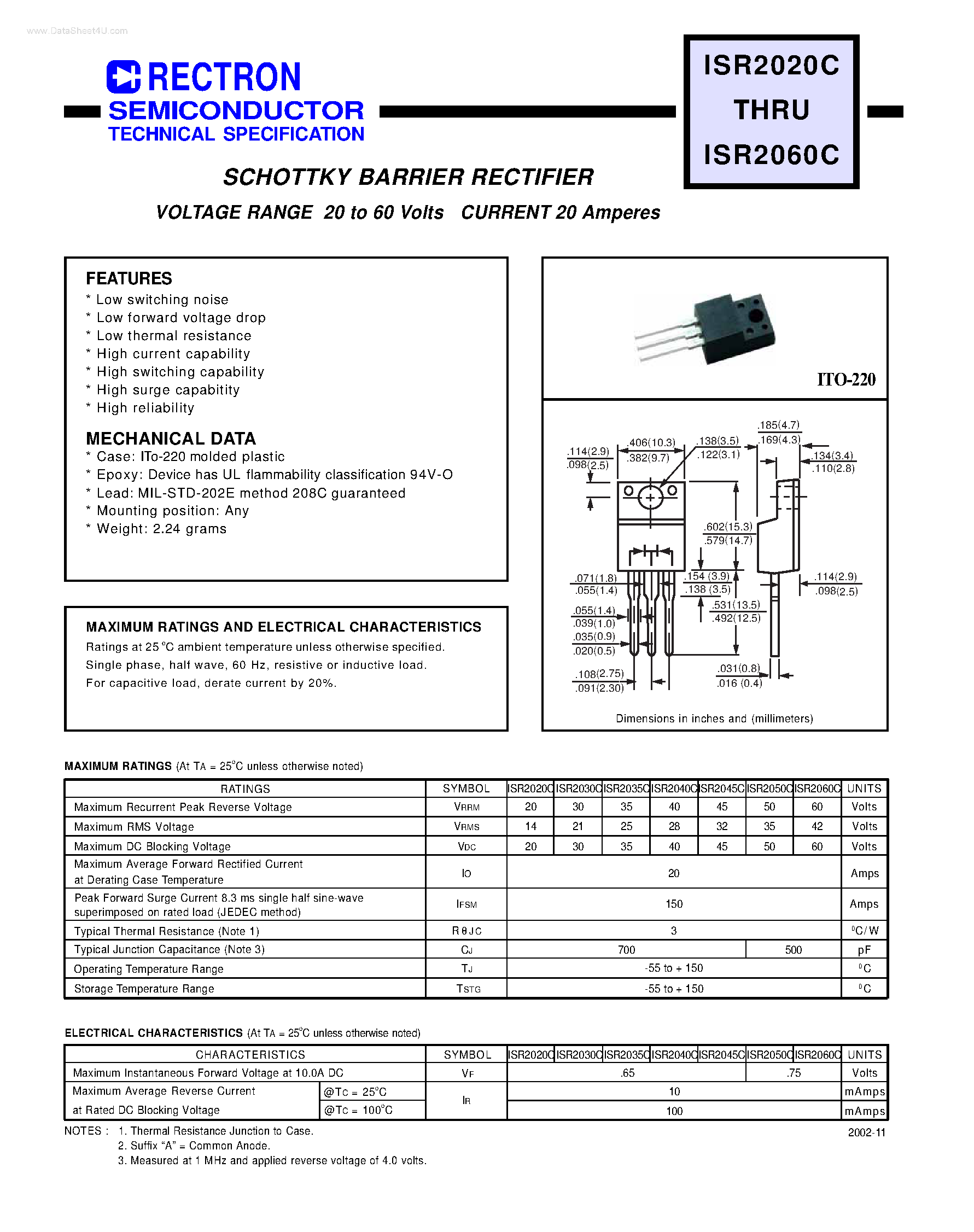 Datasheet ISR2020C - (ISR2020C - ISR2060C) SCHOTTKY BARRIER RECTIFIER page 1
