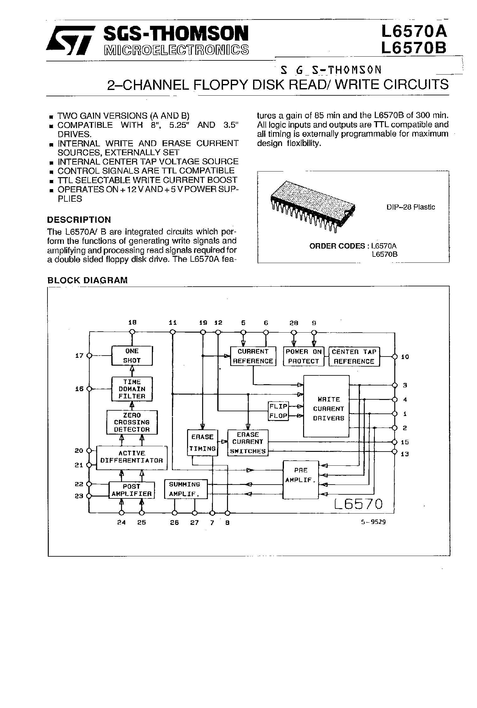 Datasheet L6570A - 2-CHANNEL FLOPPY DISK READ/WRITE CIRCUITS page 1