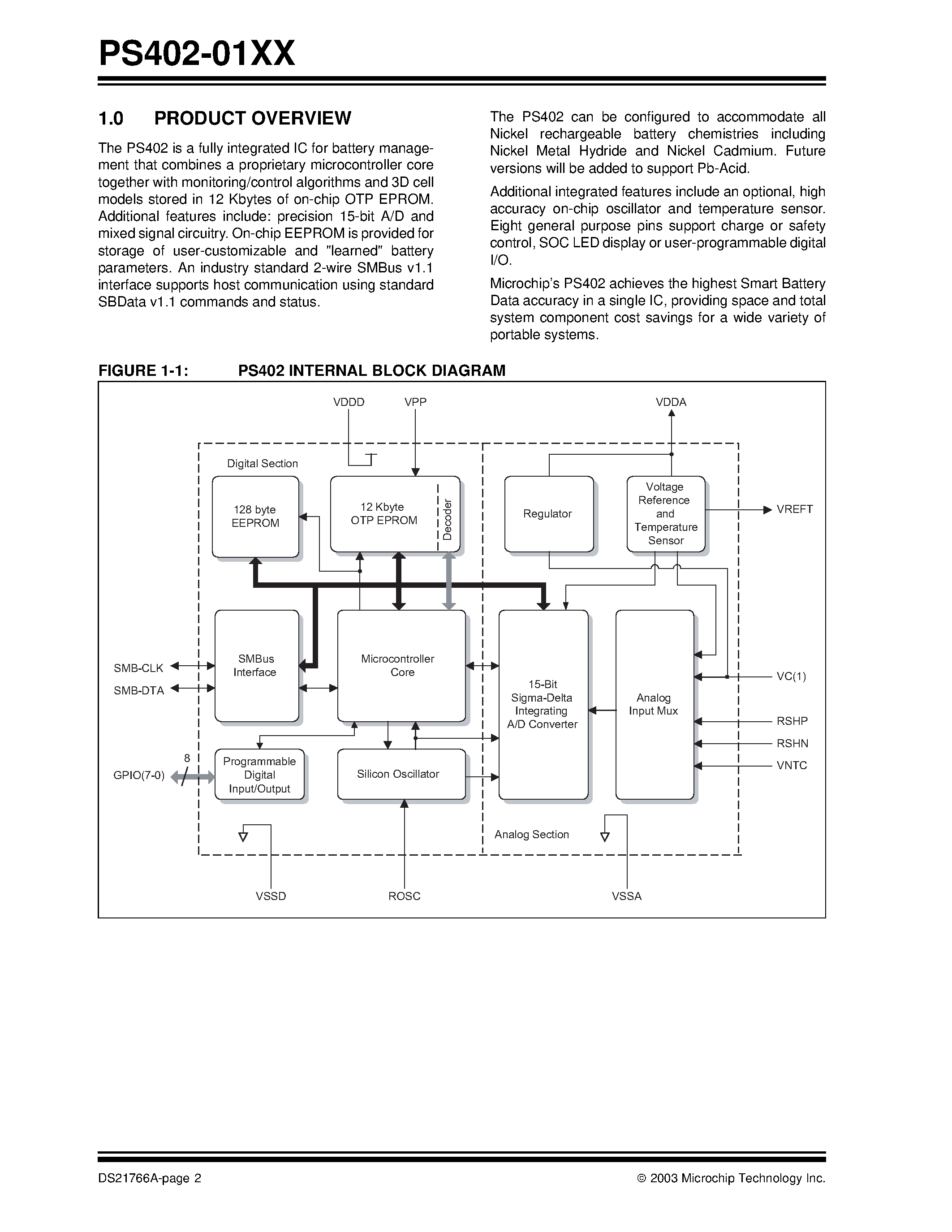 Datasheet PS402-01XX - Single Chip Battery Manager - Nickel Chemistries page 2