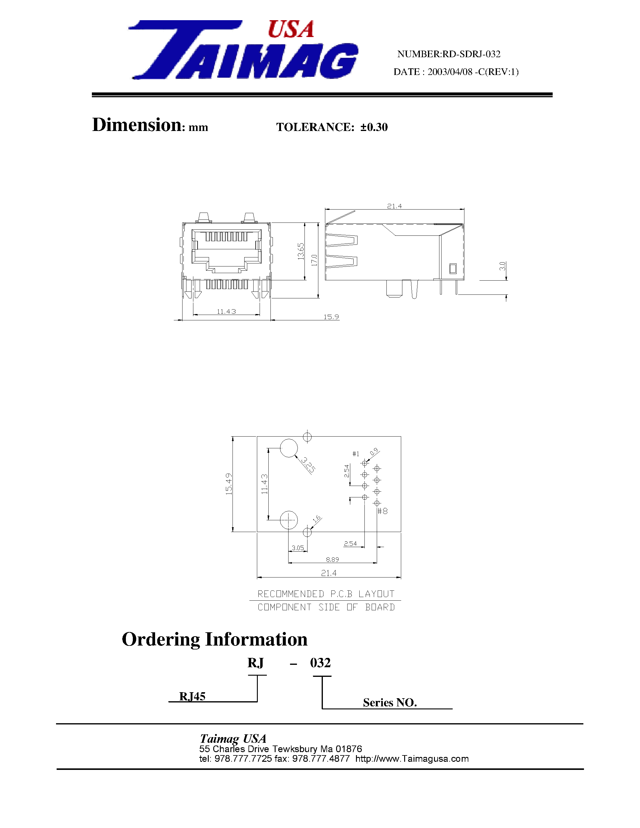 Даташит на микросхему RJ-032 страница 2 Даташит RJ-032 - Single 10/100 BASE-TX Filtered Connector Module страница 2