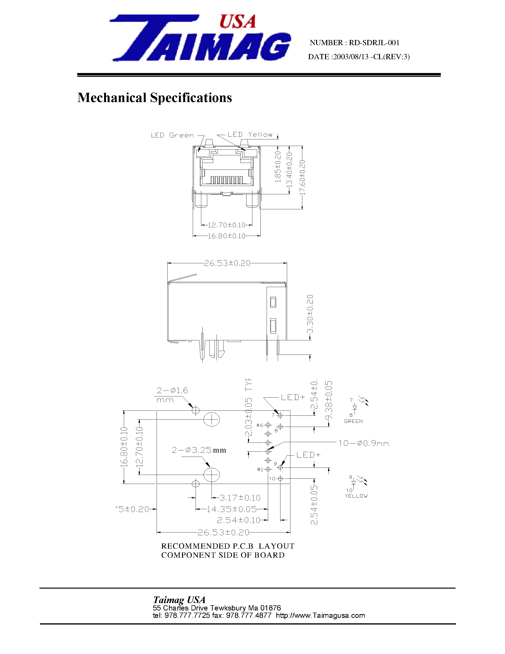Даташит на микросхему RJL-001 страница 2 Даташит RJL-001 - Single 10/100 BASE-TX Filtered Connector Module страница 2