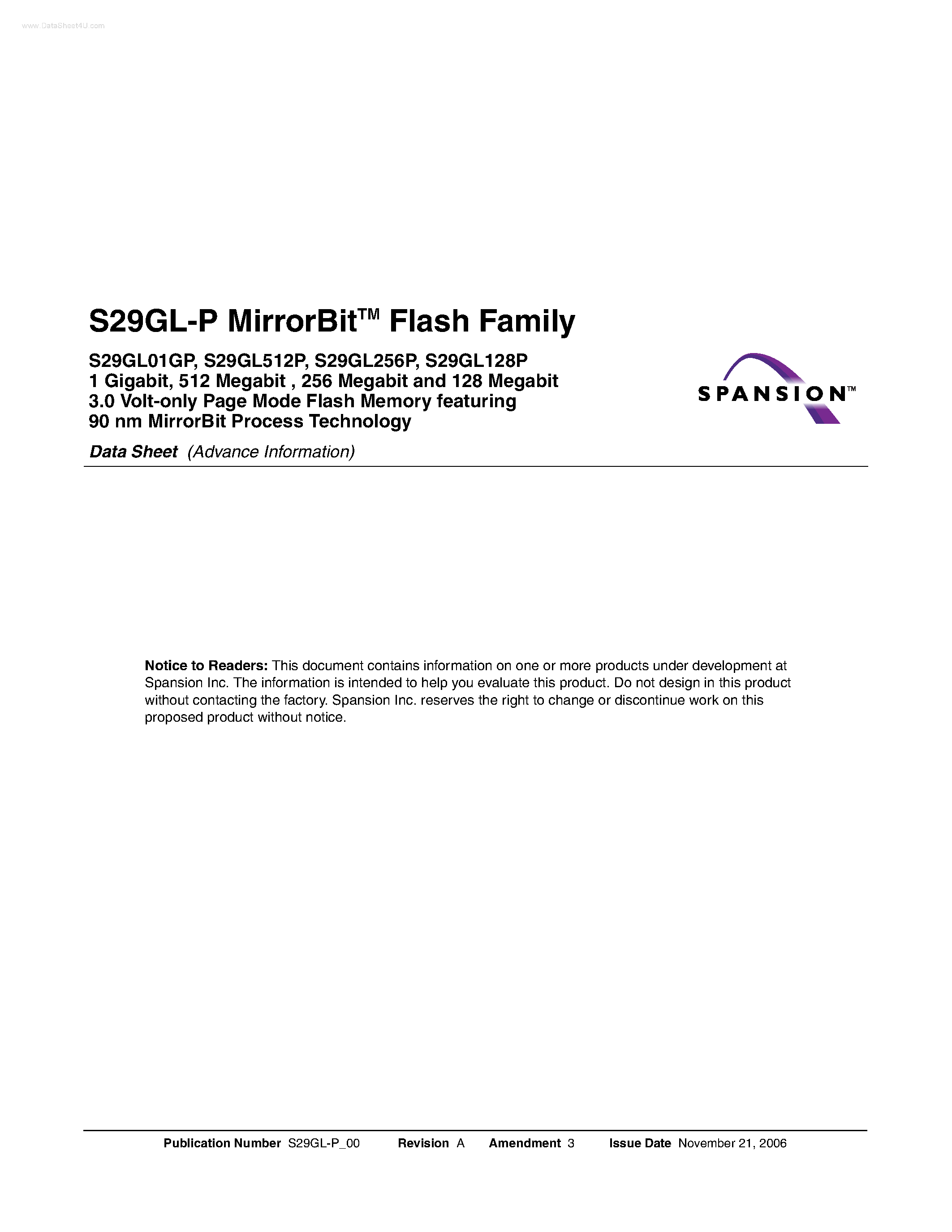 Даташит S29GL-P - Page Mode Flash Memory страница 1