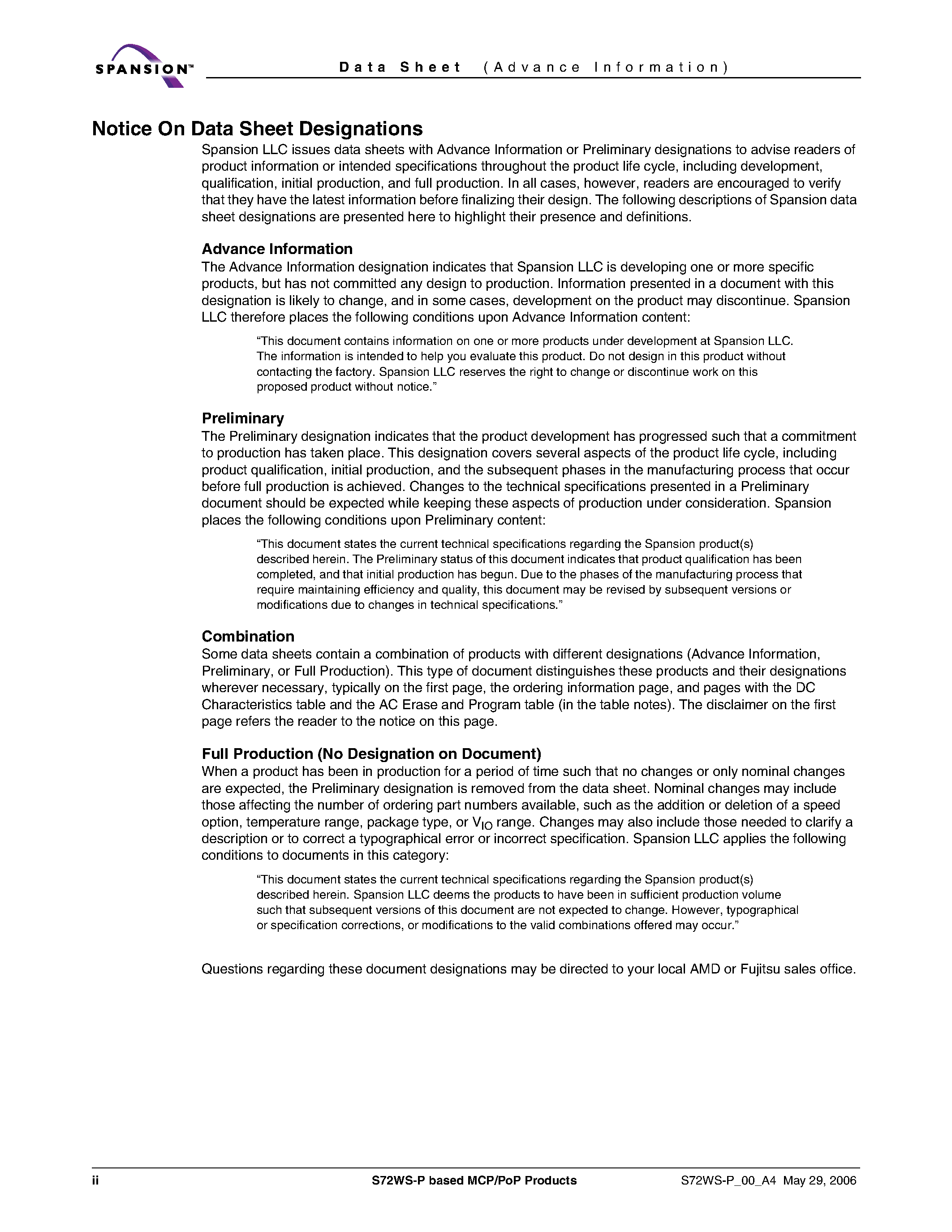 Даташит S72WS-P - based MCP/PoP Products страница 2