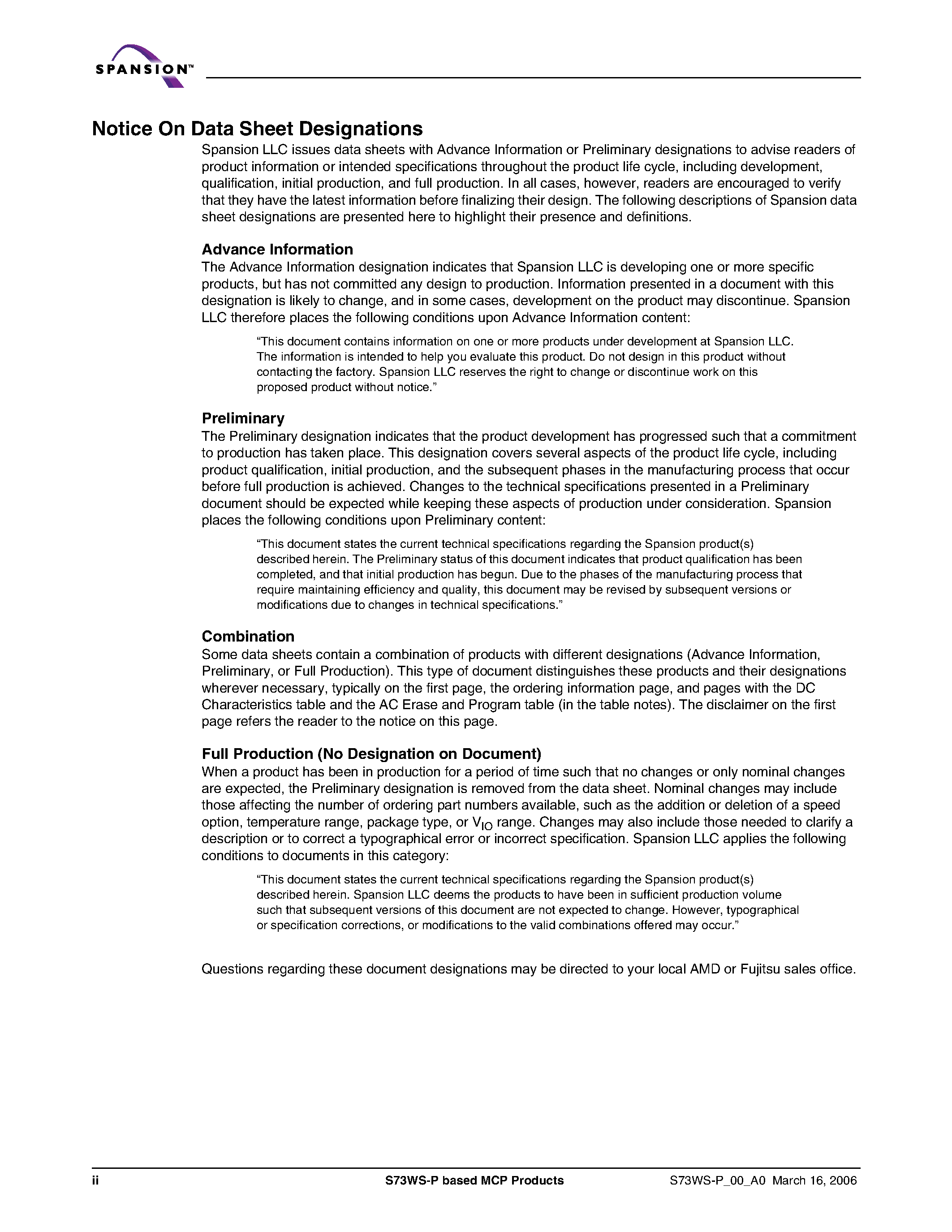 Даташит S73WS-P - Stacked Multi-Chip Product страница 2