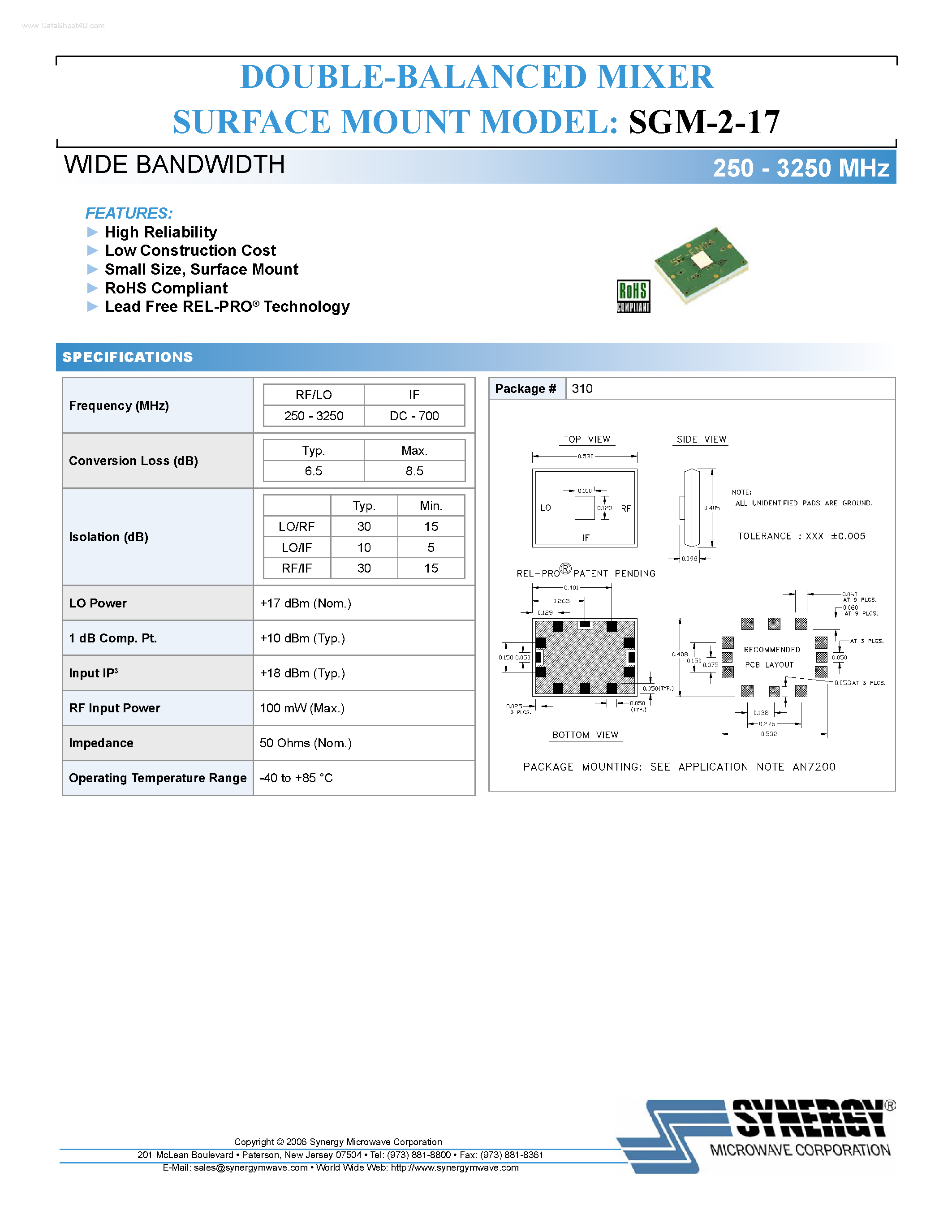 Datasheet SGM-2-17 page 1 Datasheet SGM-2-17 - DOUBLE-BALANCED MIXER DOUBLE-BALANCED MIXER page 1