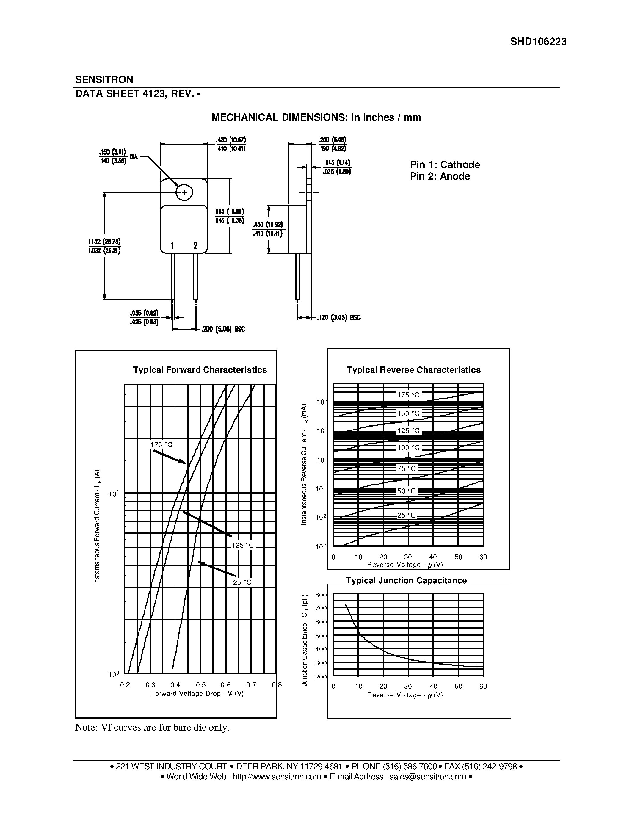 Datasheet SHD106223 page 2 Datasheet SHD106223 - HERMETIC POWER SCHOTTKY RECTIFIER page 2