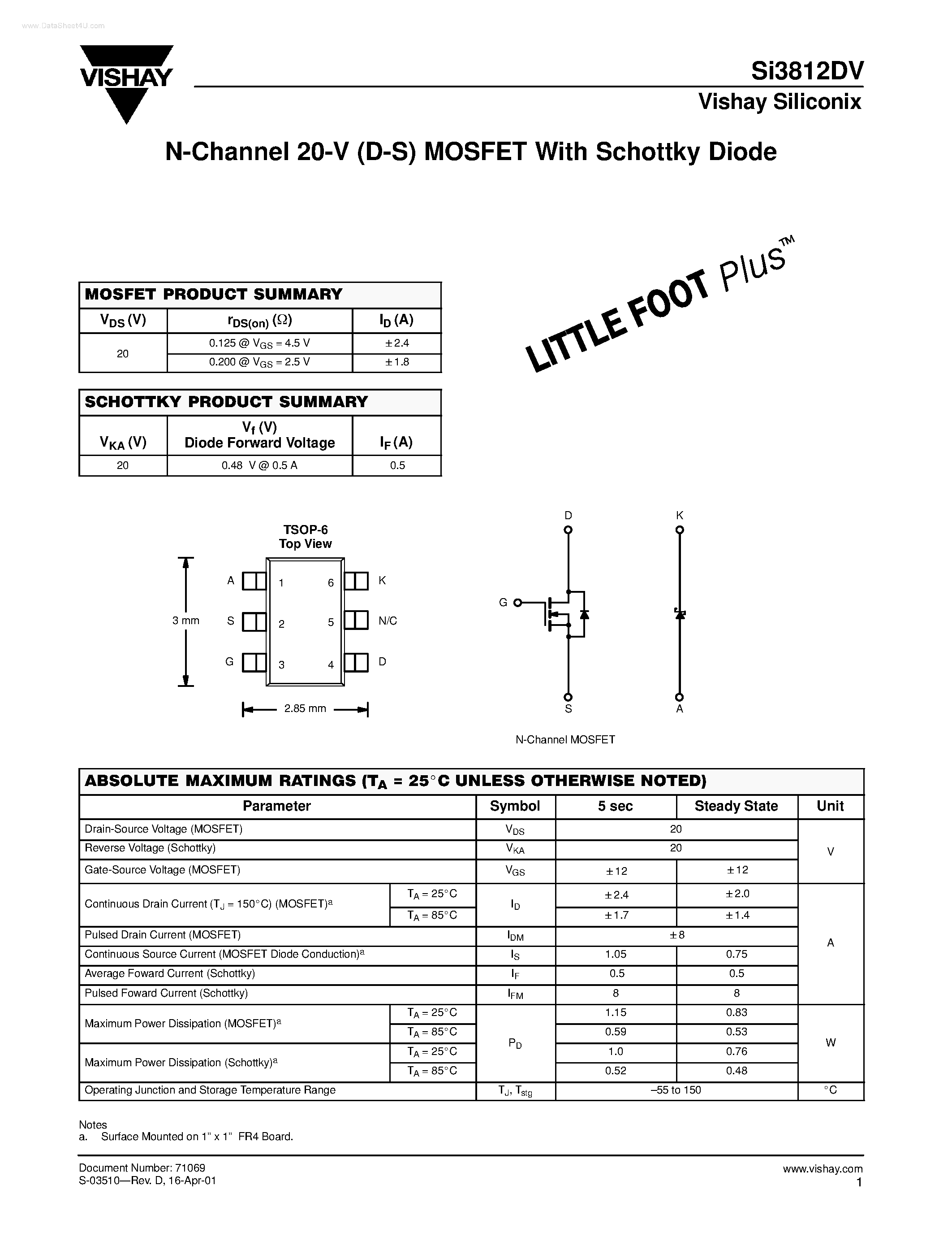 Datasheet SI3812DV page 1 Datasheet SI3812DV - N-Channel MOSFET page 1