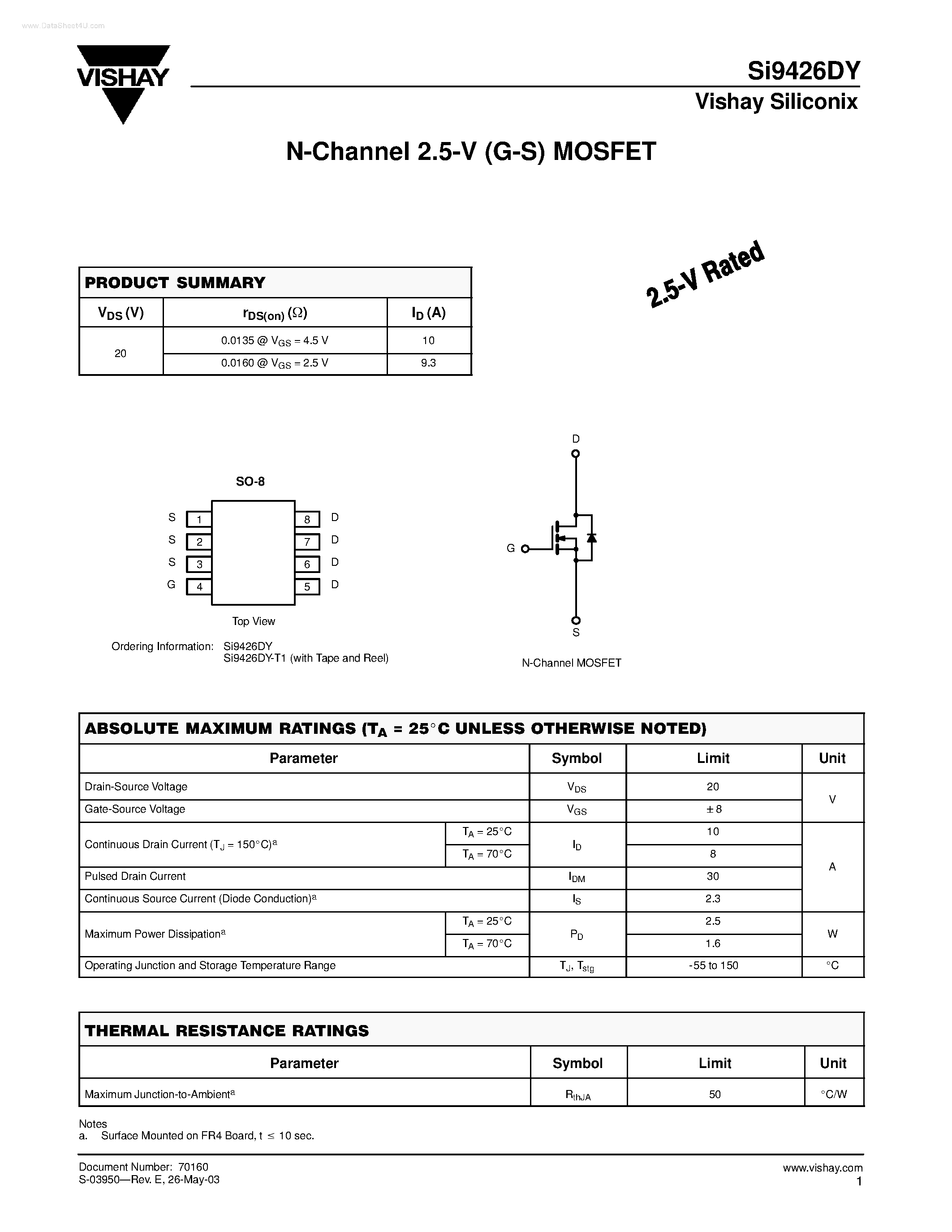 Datasheet SI9426DY - N-Channel MOSFET page 1