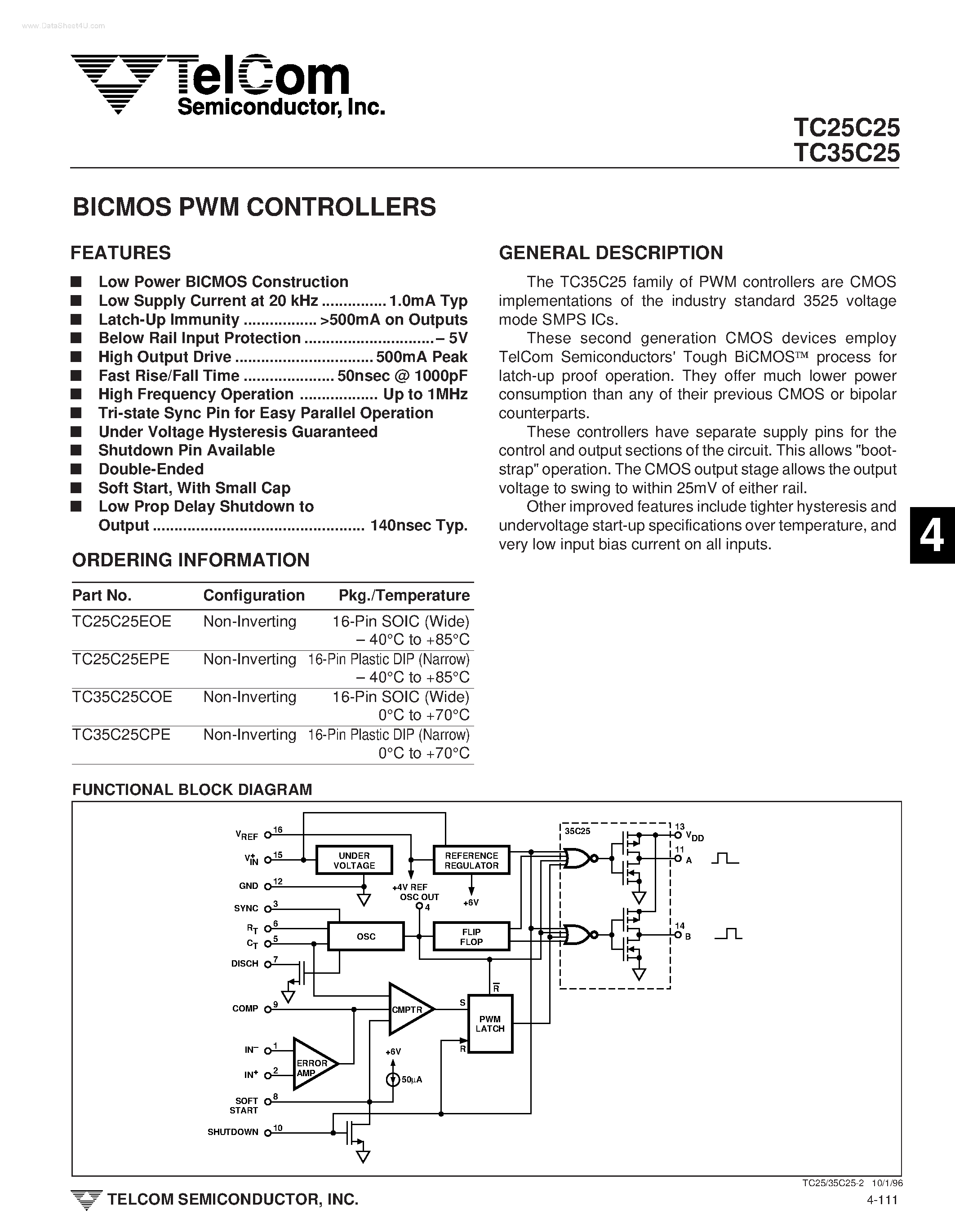Datasheet TC25C25 page 1 Datasheet TC25C25 - BICMOS PWM CONTROLLERS page 1