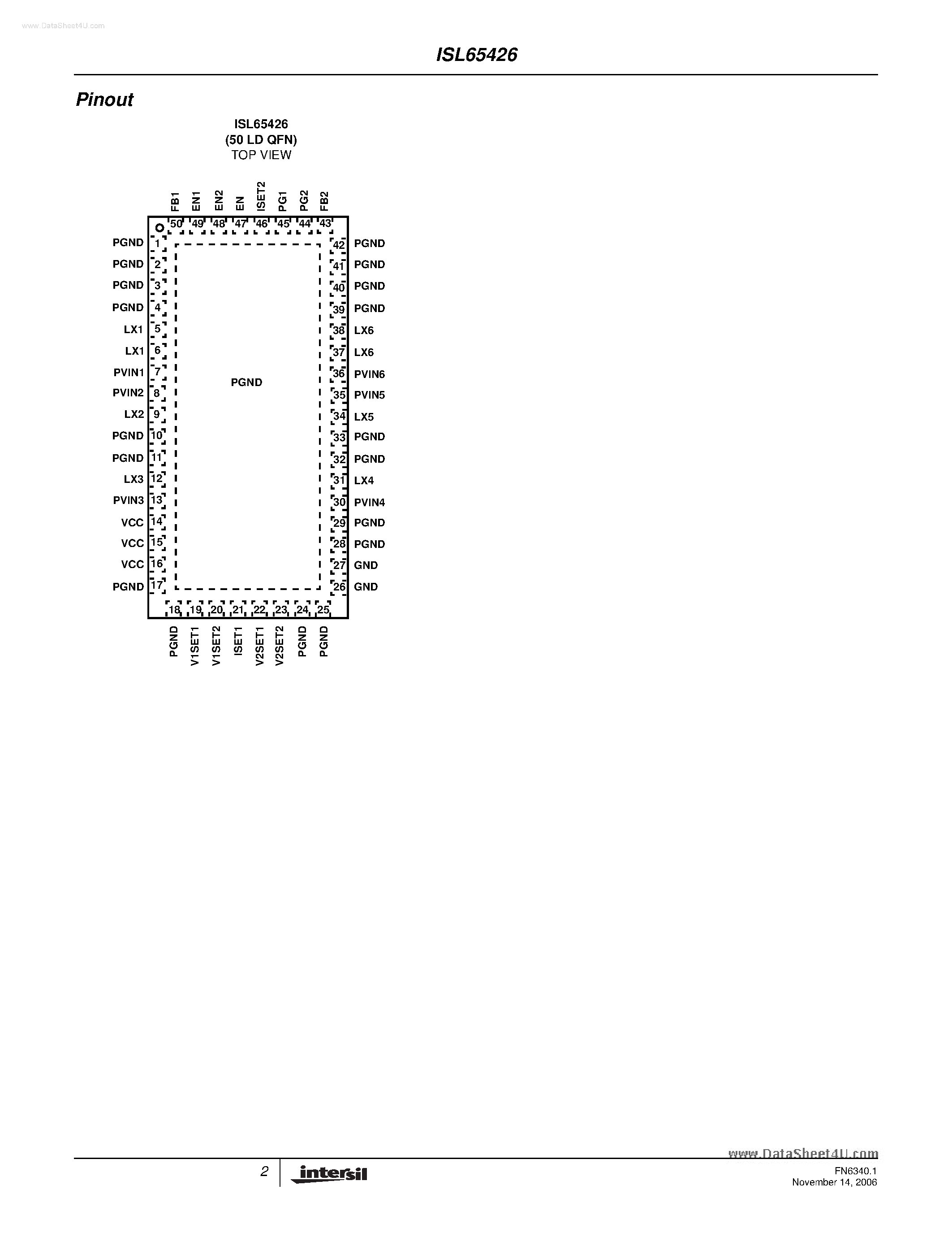 Datasheet ISL65426 page 2 Datasheet ISL65426 - 6A Dual Synchronous Buck Regulator page 2