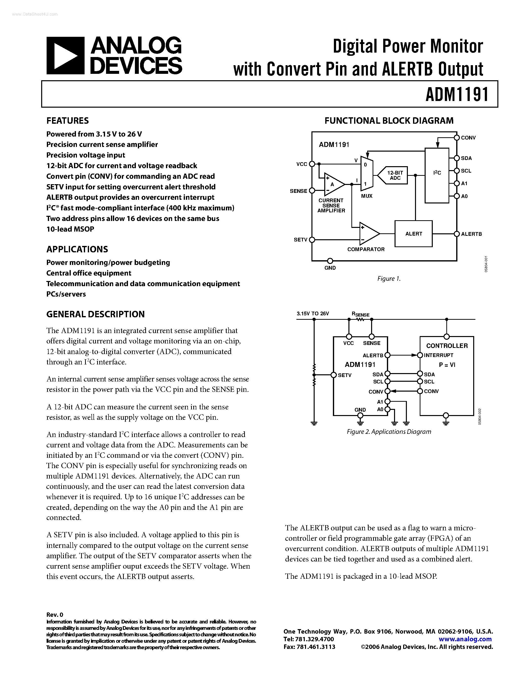 Datasheet ADM1191 page 1 Datasheet ADM1191 - Digital Power Monitor page 1