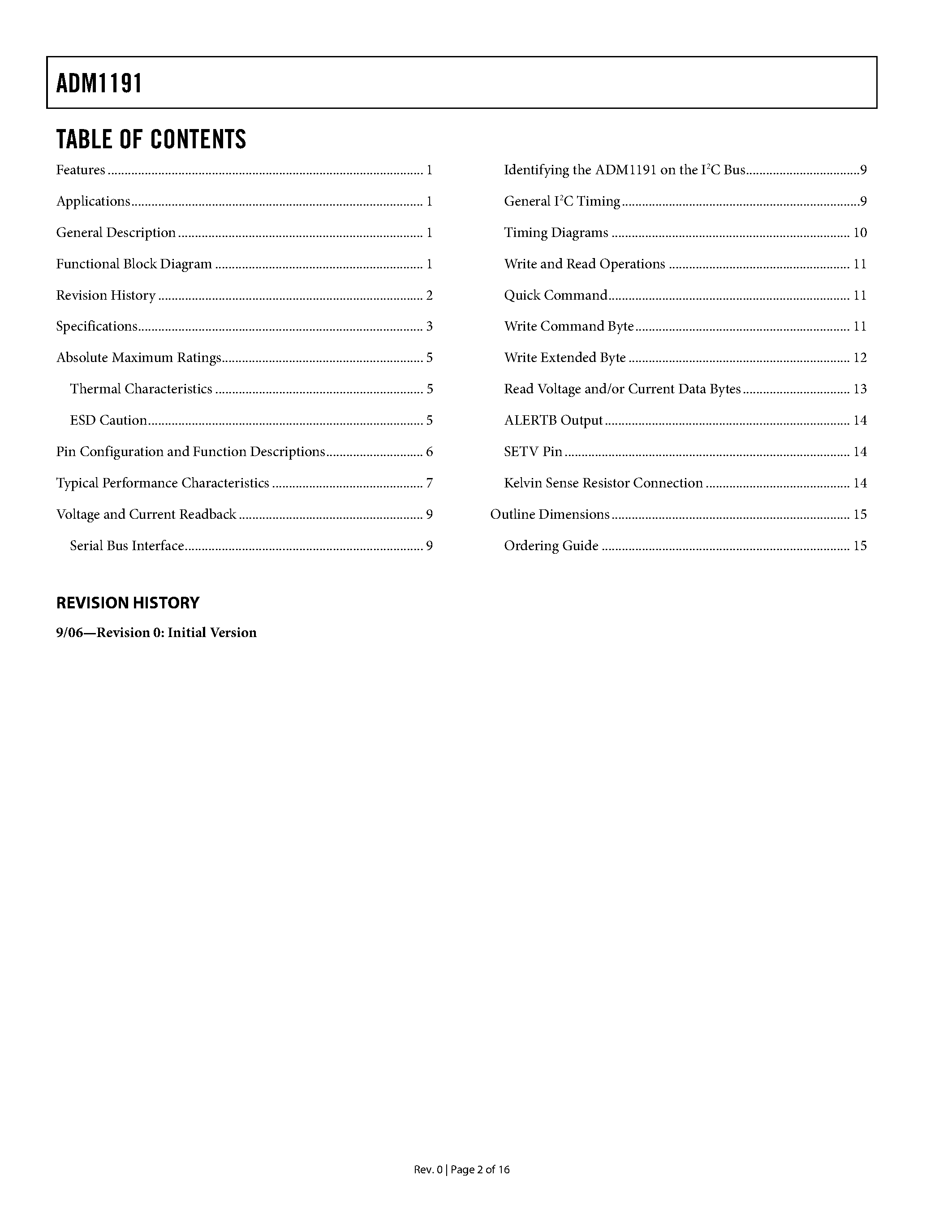 Datasheet ADM1191 page 2 Datasheet ADM1191 - Digital Power Monitor page 2