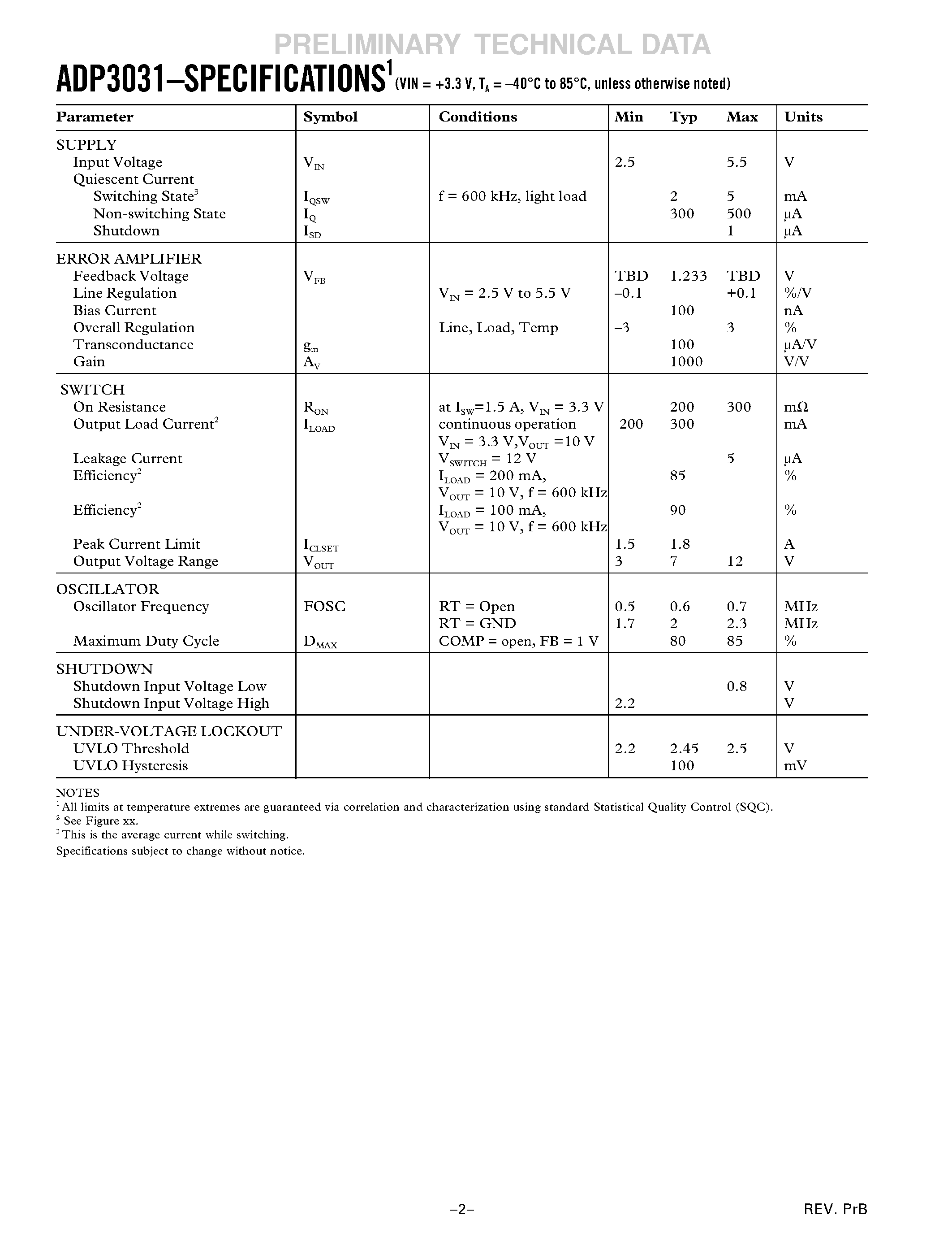Datasheet ADP3031 - PWM Boost Switching Regulator page 2