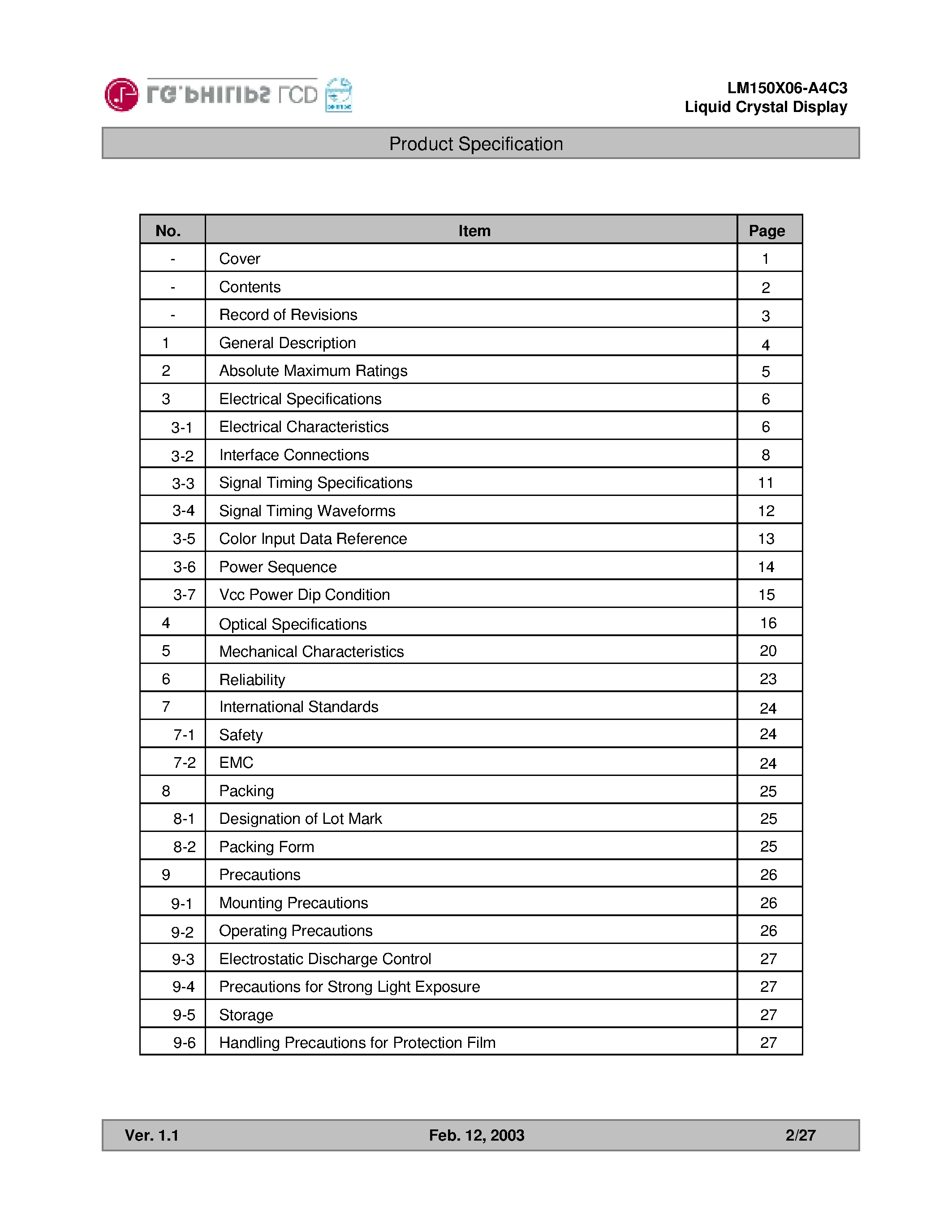 Datasheet LM150X06-A4C3 - Liquid Crystal Display page 2