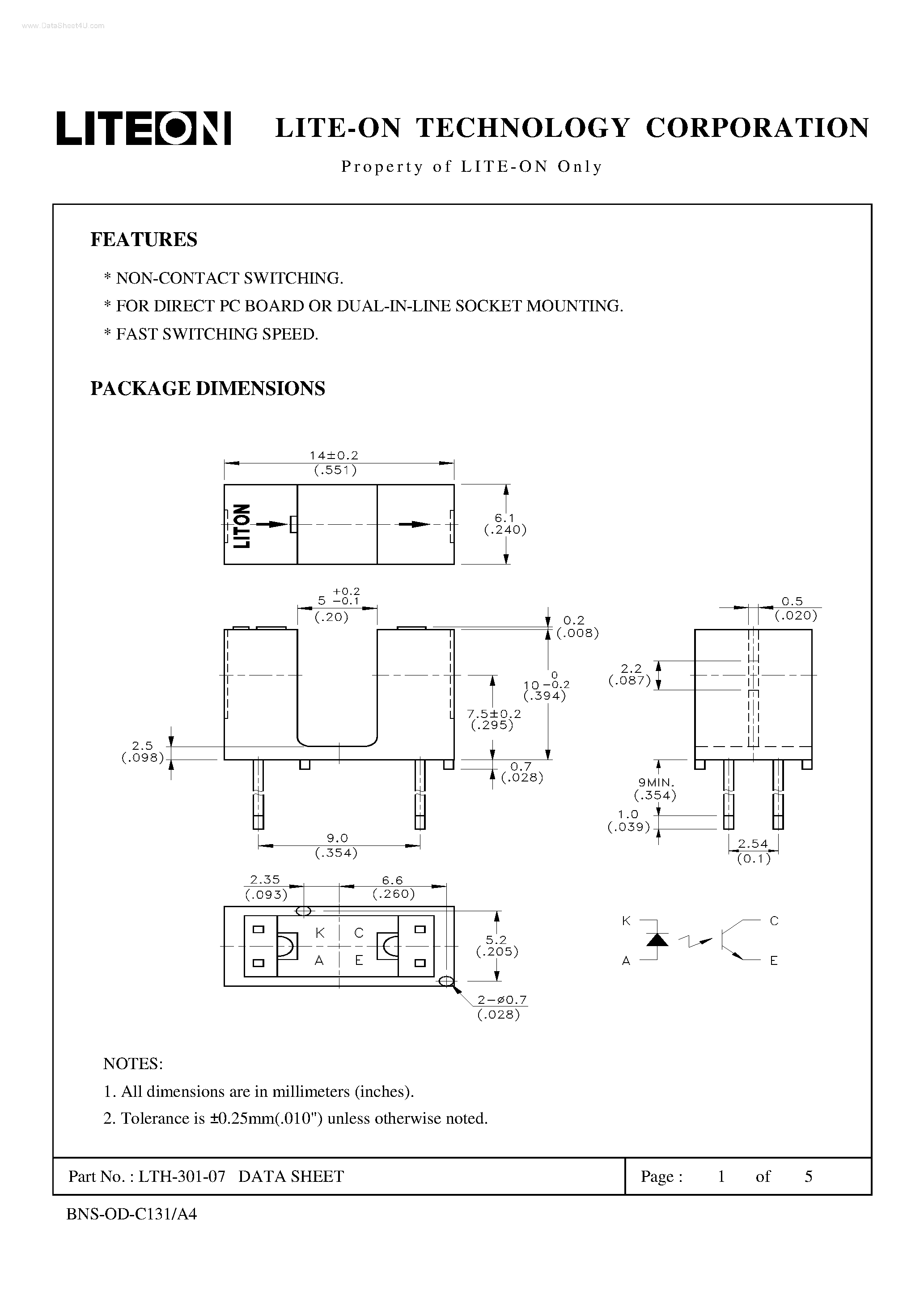 Datasheet LTH-301-07 page 1 Datasheet LTH-301-07 - NON-CONTACT SWITCHING page 1