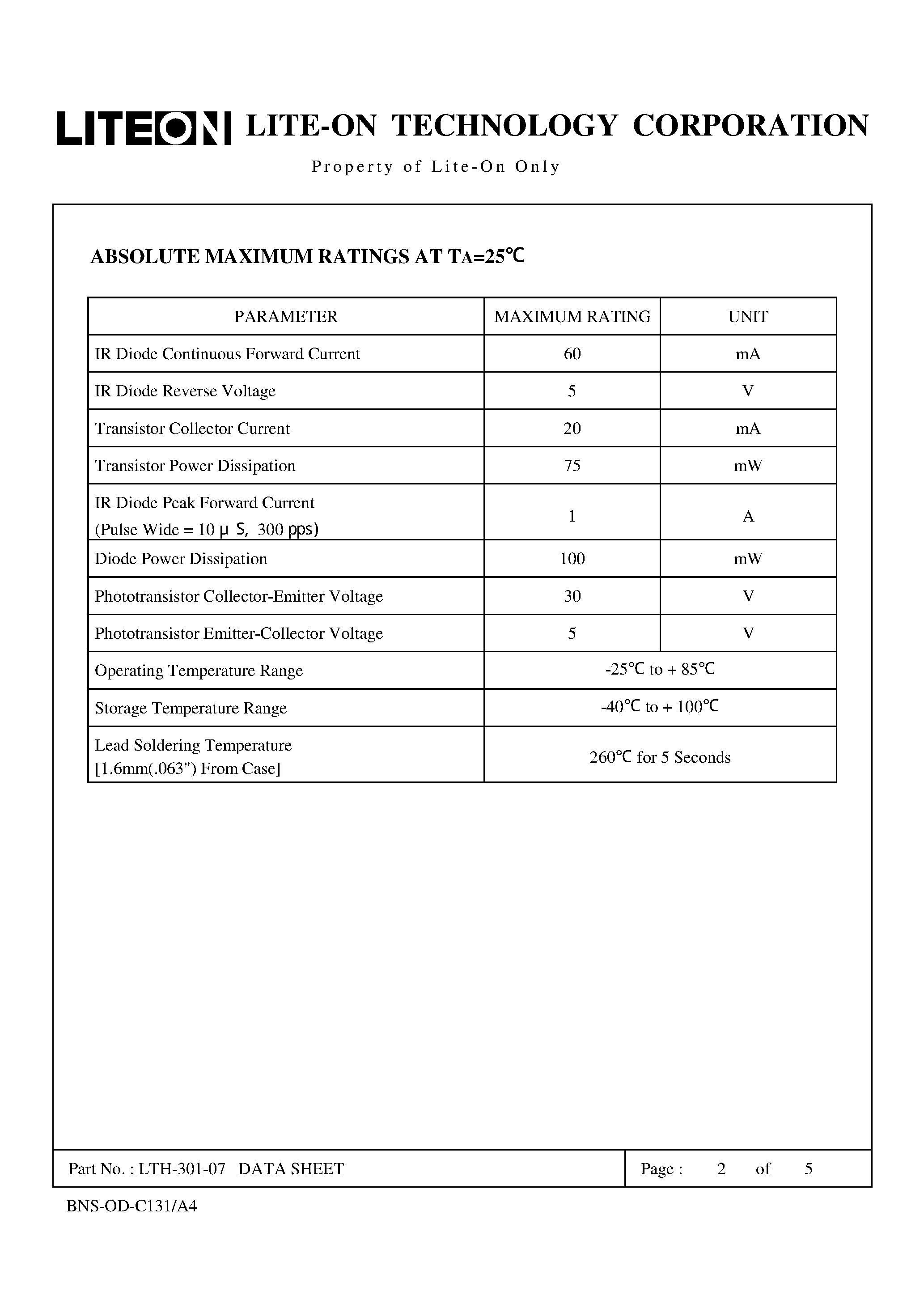 Datasheet LTH-301-07 page 2 Datasheet LTH-301-07 - NON-CONTACT SWITCHING page 2
