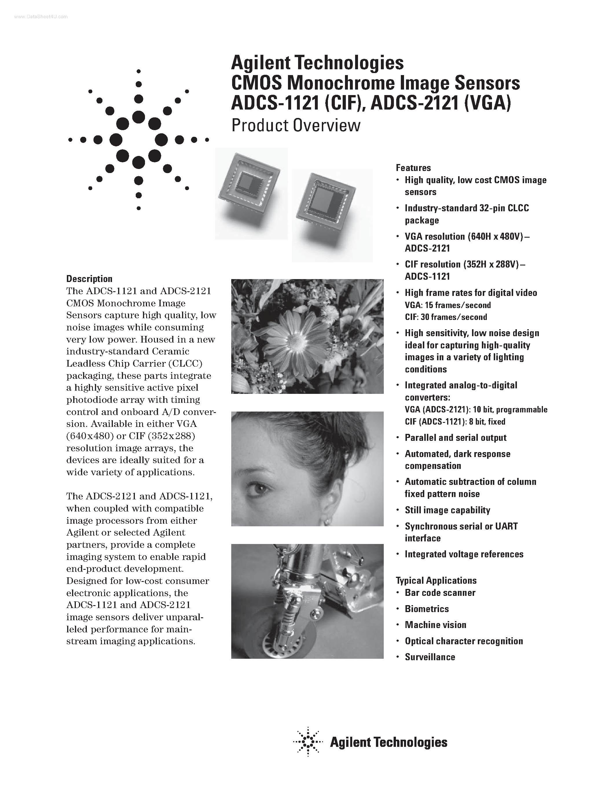 Даташит на микросхему ADCS-1121 страница 1 Даташит ADCS-1121 - (ADCS-1121/-2121) CMOS Monochrome Image Sensors страница 1