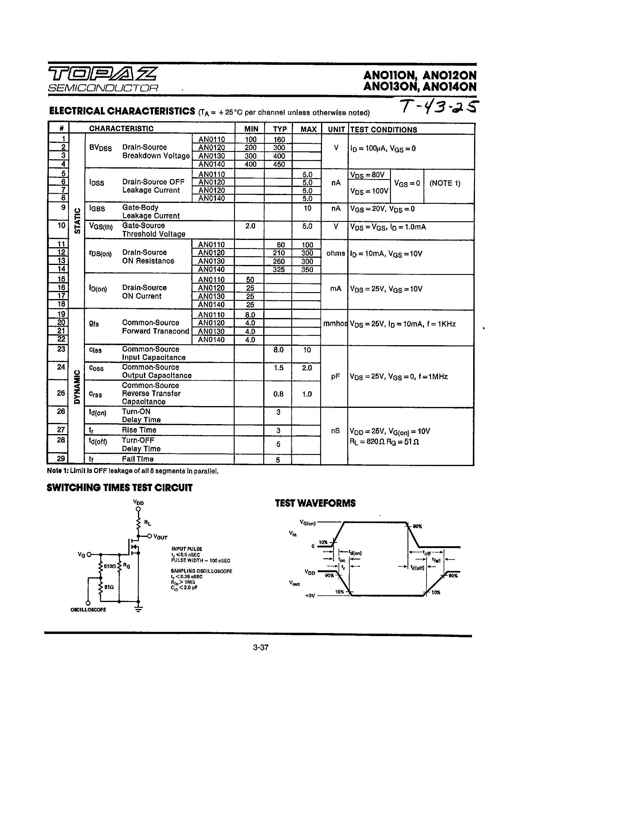Datasheet ANO11ON - (ANO11ON - ANO14ON) N-CHANNEL XNHANCEMENT MODE D-MOS FETS 8-CHANNEL ARRAYS page 2