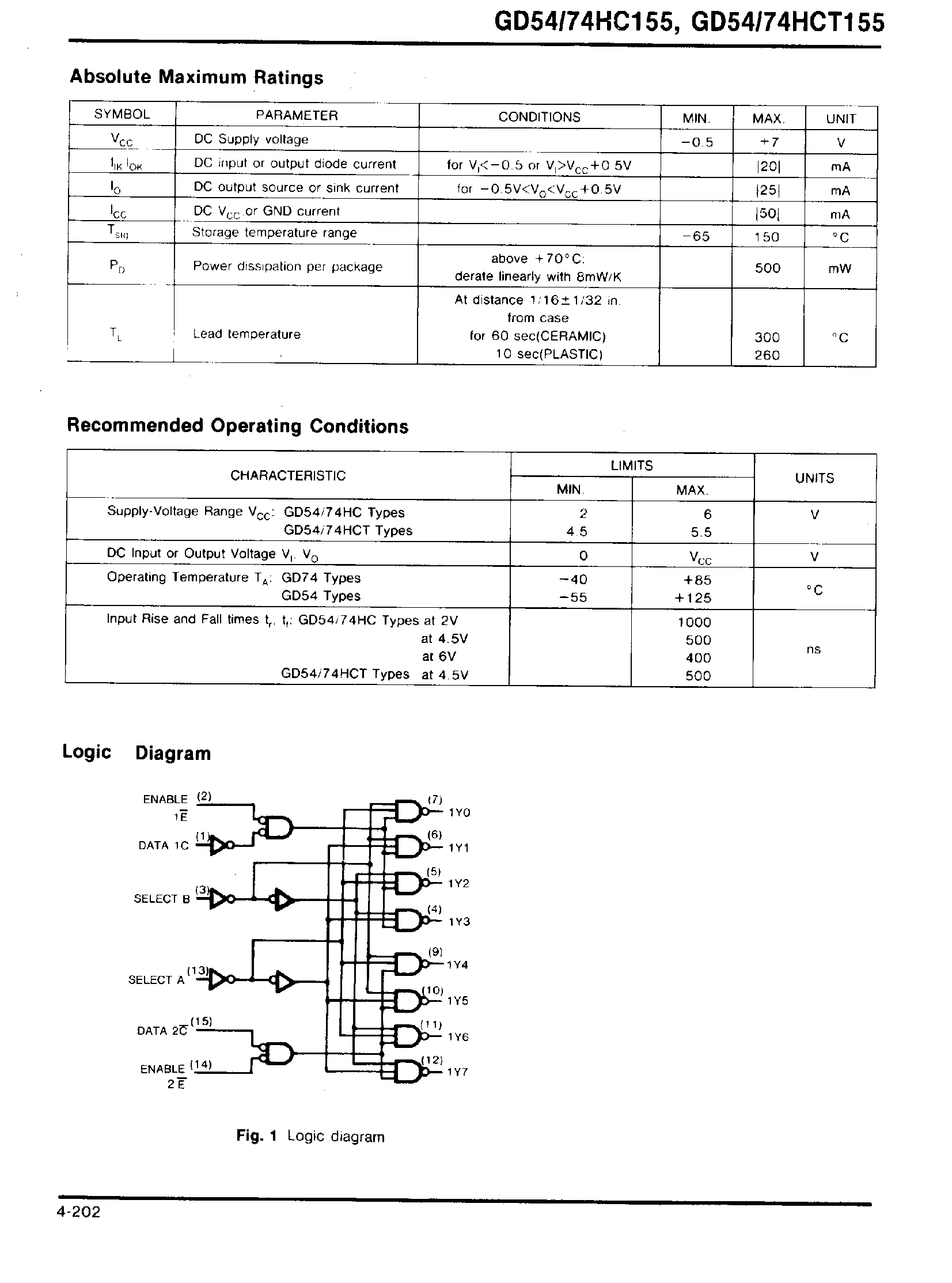 Даташит GD54HC155 - DUAL 2-TO-4 LINE DECODERS/DEMULTIPLEXERS страница 2