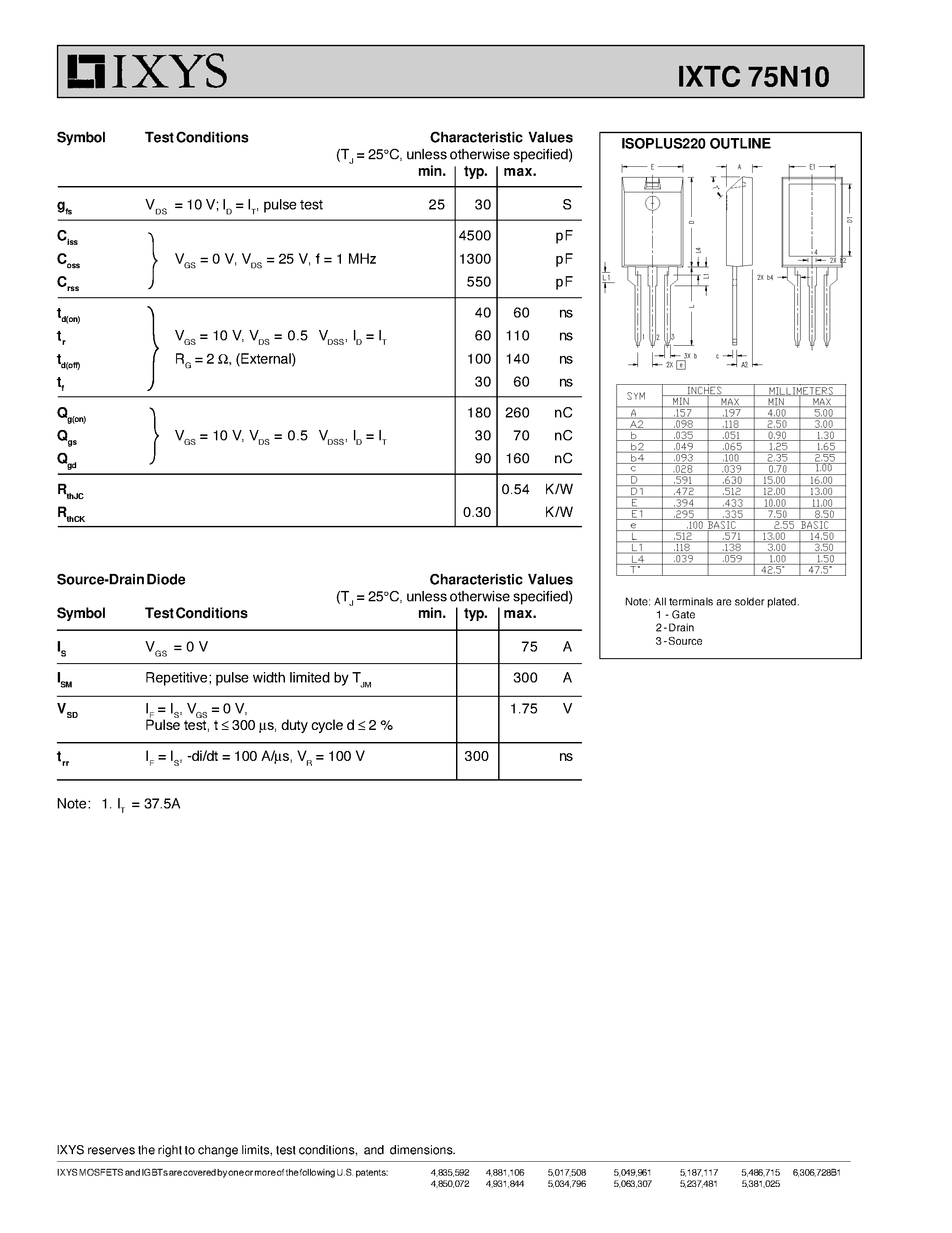 Datasheet IXTC75N10 - N-Channel Enhancement Mode page 2