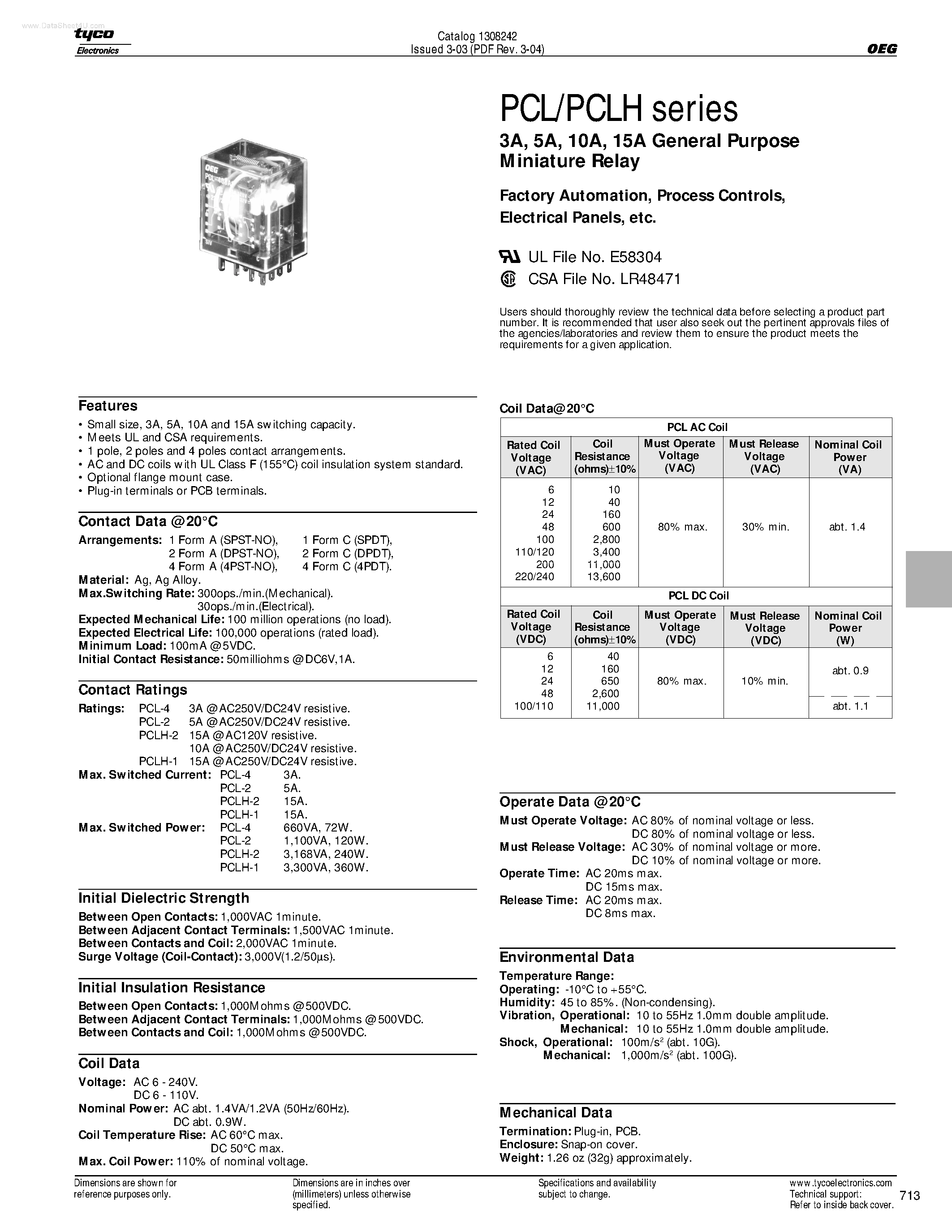 Datasheet PCL - General Purpose Miniature Relay page 1