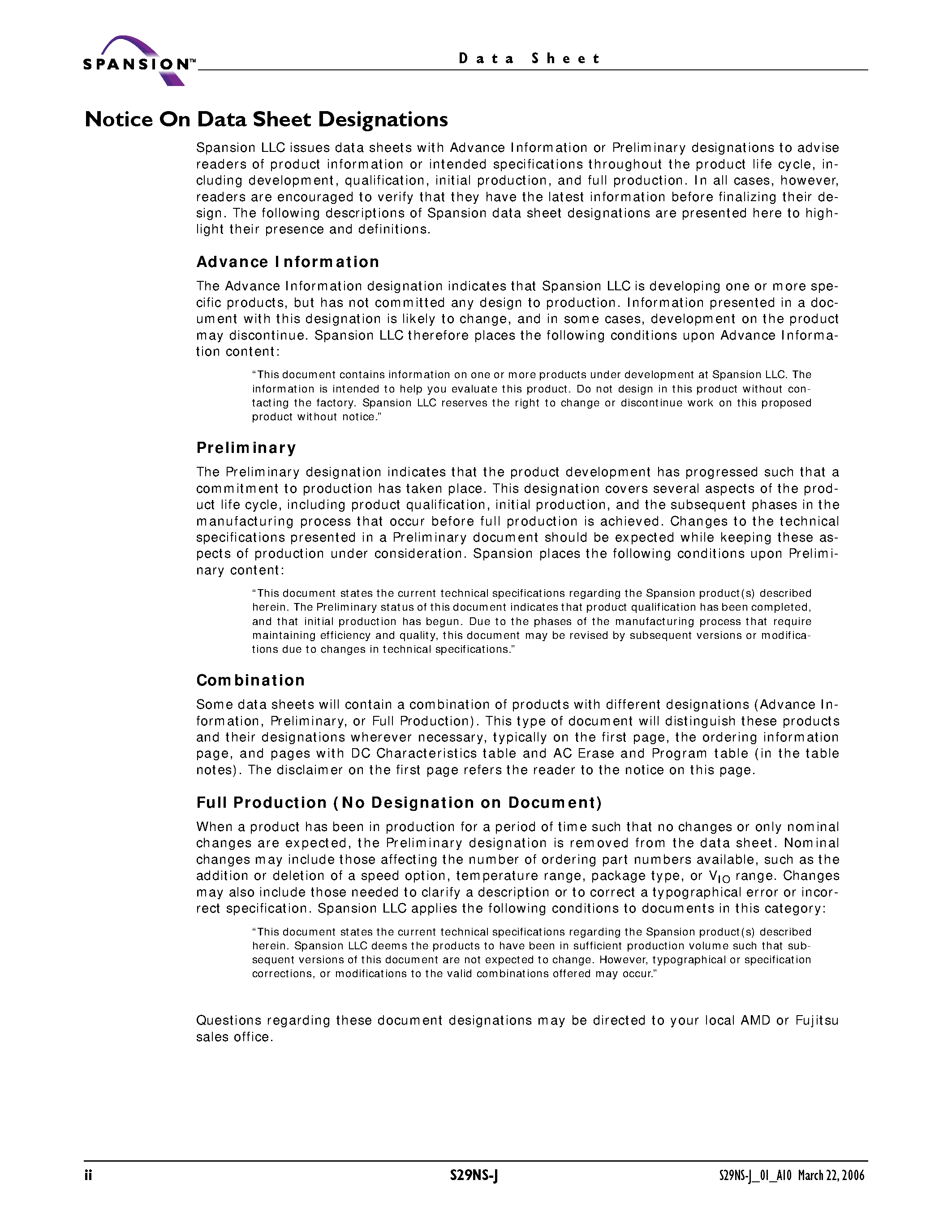 Datasheet S29NS-J page 2 Datasheet S29NS-J - Burst Mode Flash Memories page 2