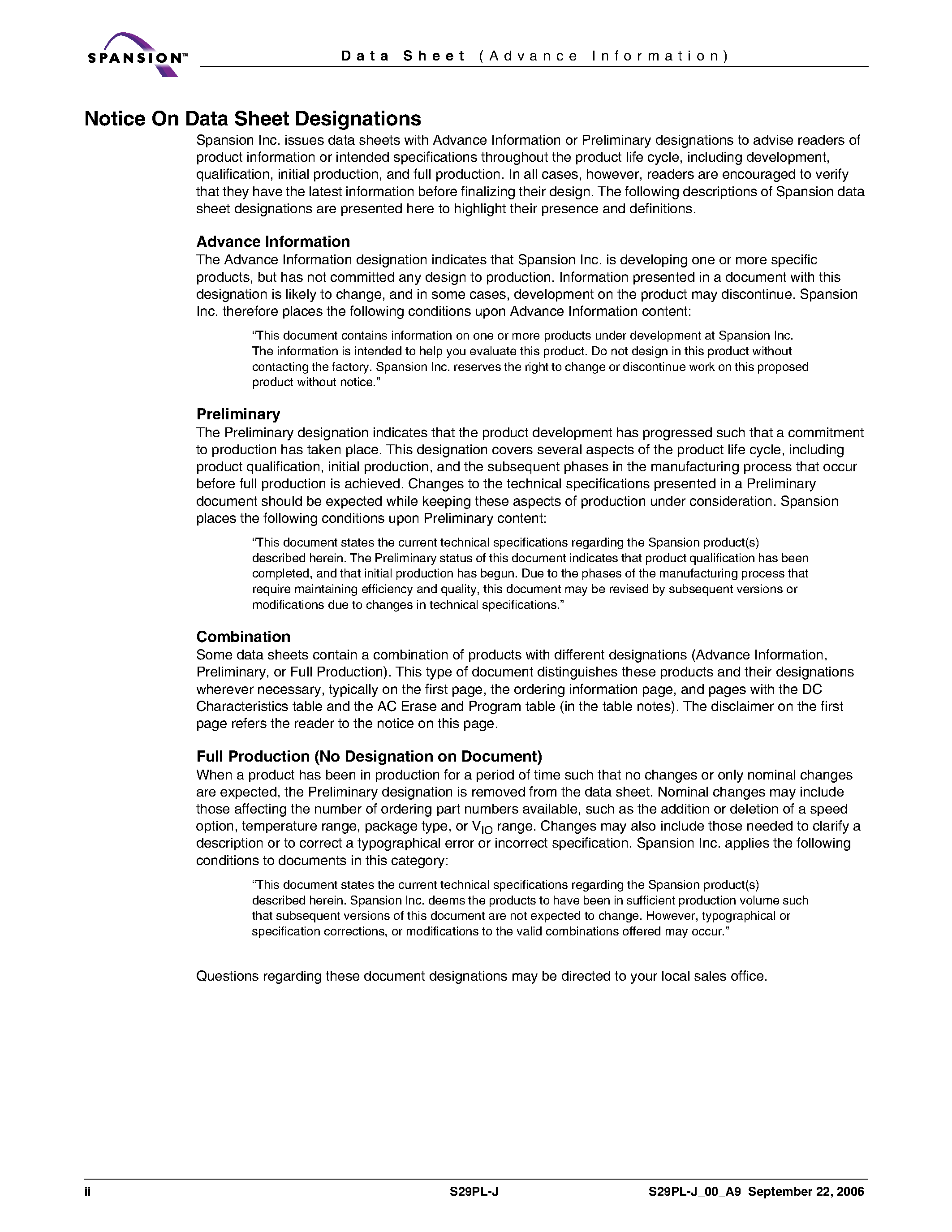 Datasheet S29PL-J page 2 Datasheet S29PL-J - Simultaneous-Read/Write Flash Memory page 2