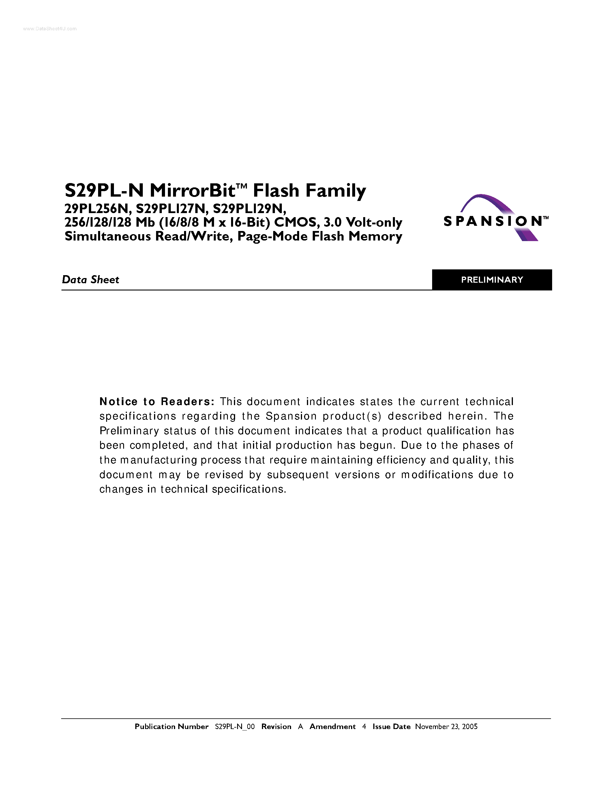Даташит S29PL-N - Page-Mode Flash Memory страница 1