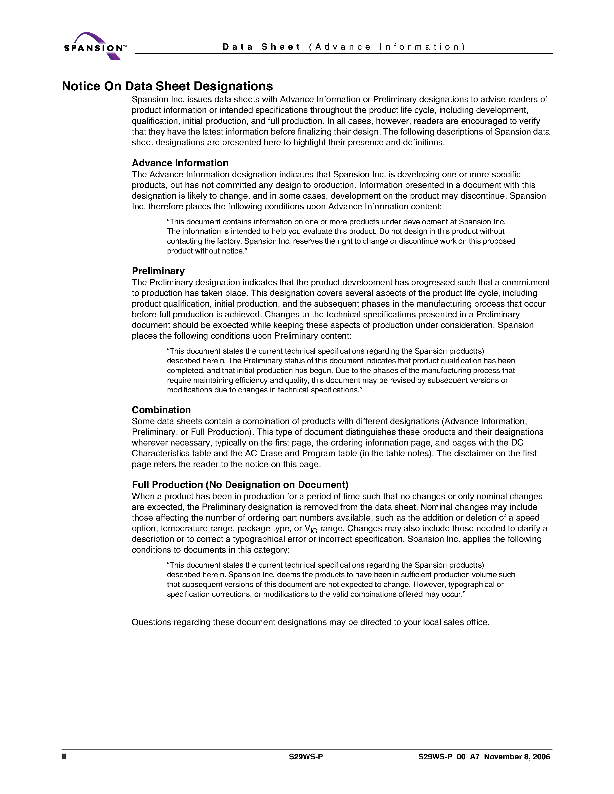 Даташит S29WS-P - Burst Simultaneous Read/Write MirrorBit Flash Memory страница 2