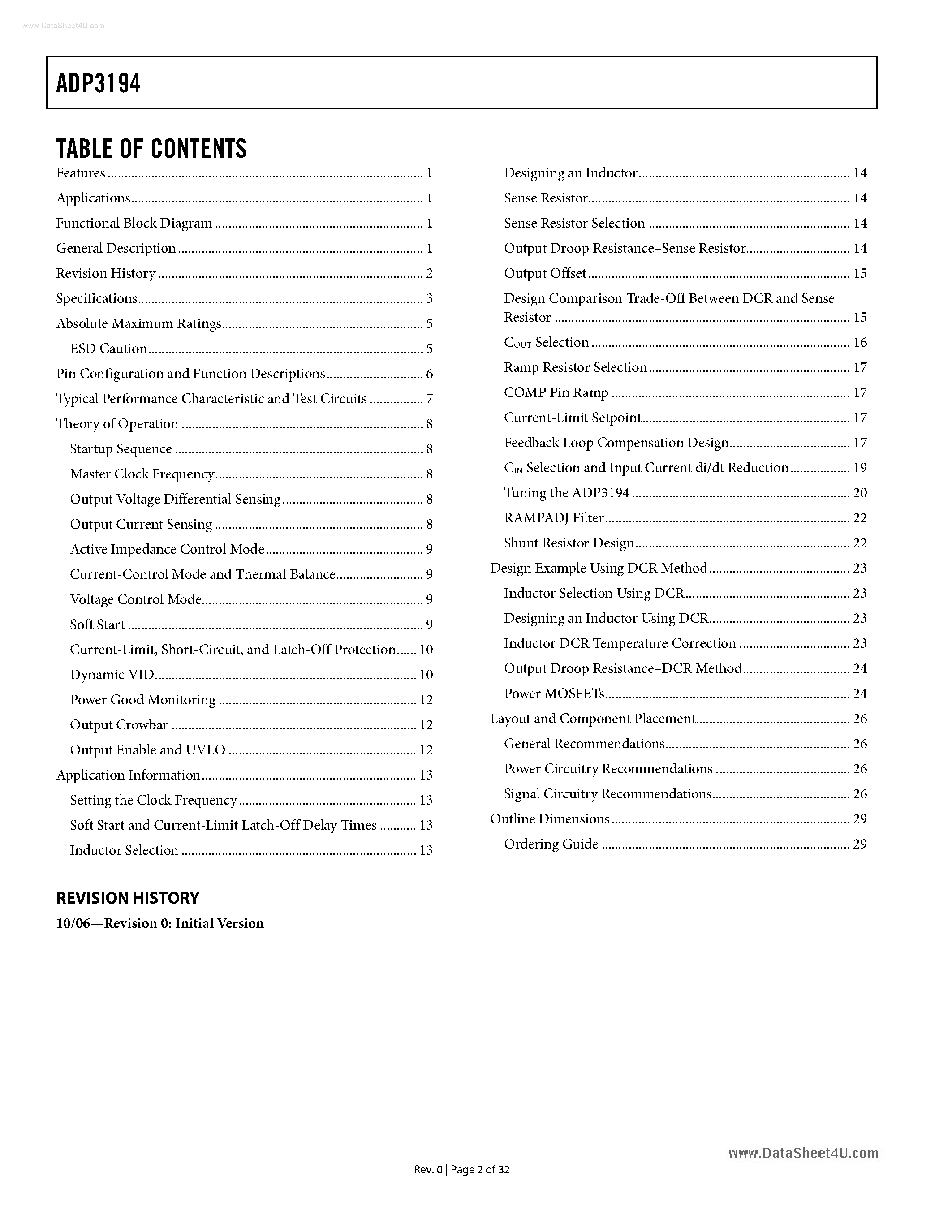 Datasheet ADP3194 - 6-Bit Synchronous Buck Controller page 2