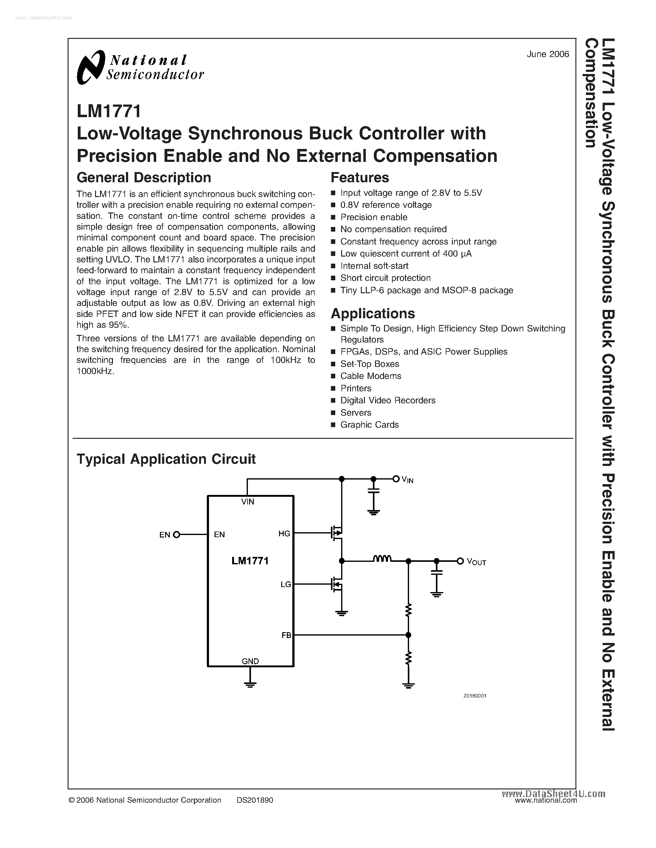 Даташит на микросхему LM1771 страница 1 Даташит LM1771 - Low Voltage synchronous buck controller страница 1