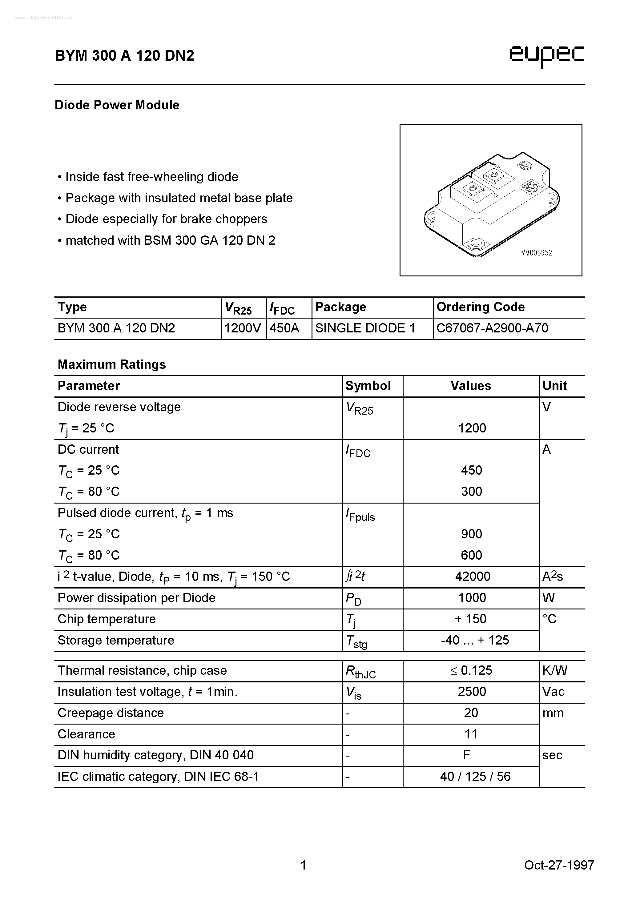 Datasheet BYM300A120DN2 page 1 Datasheet BYM300A120DN2 - Diode Power Module page 1