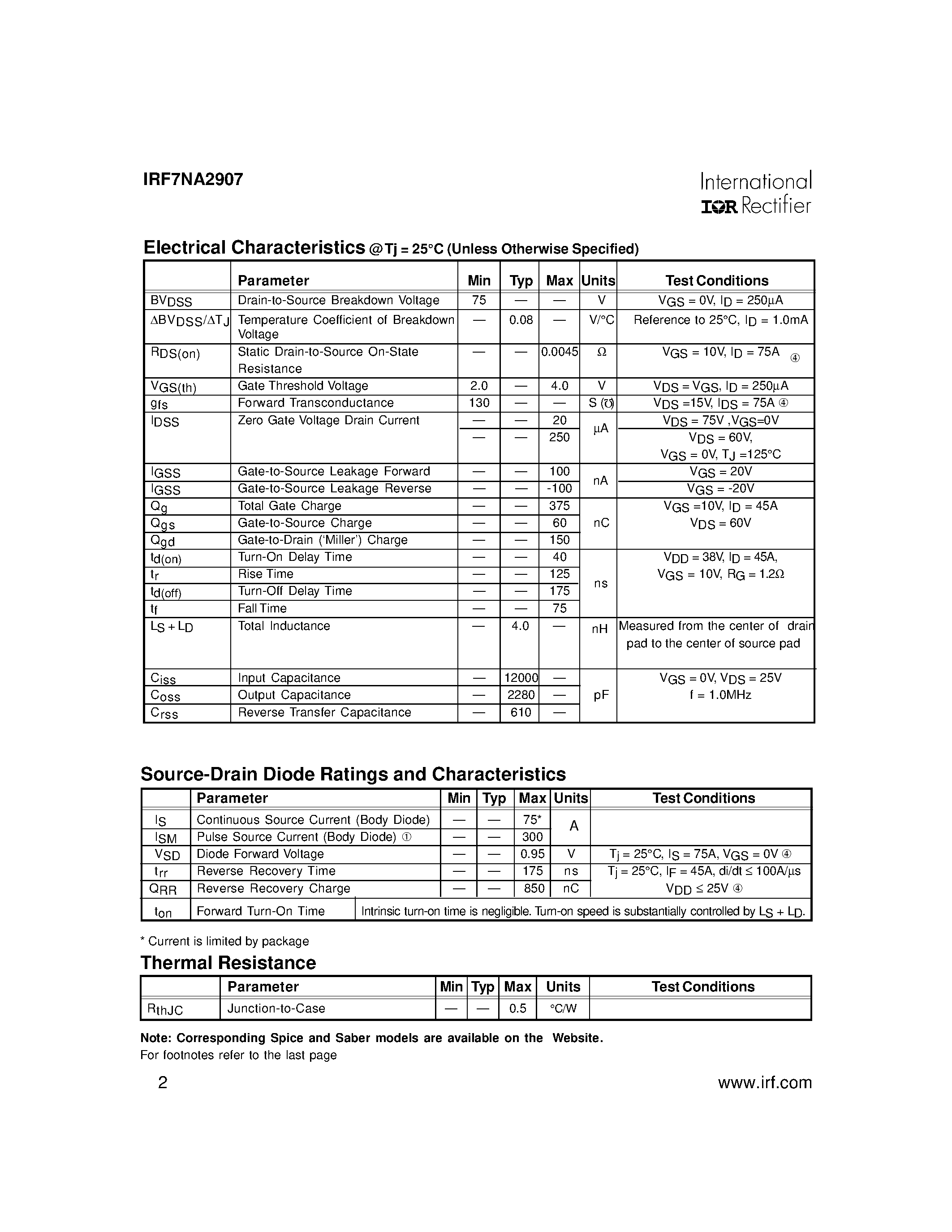 Datasheet IRF7NA2907 - HEXFET POWER MOSFET SURFACE MOUNT page 2