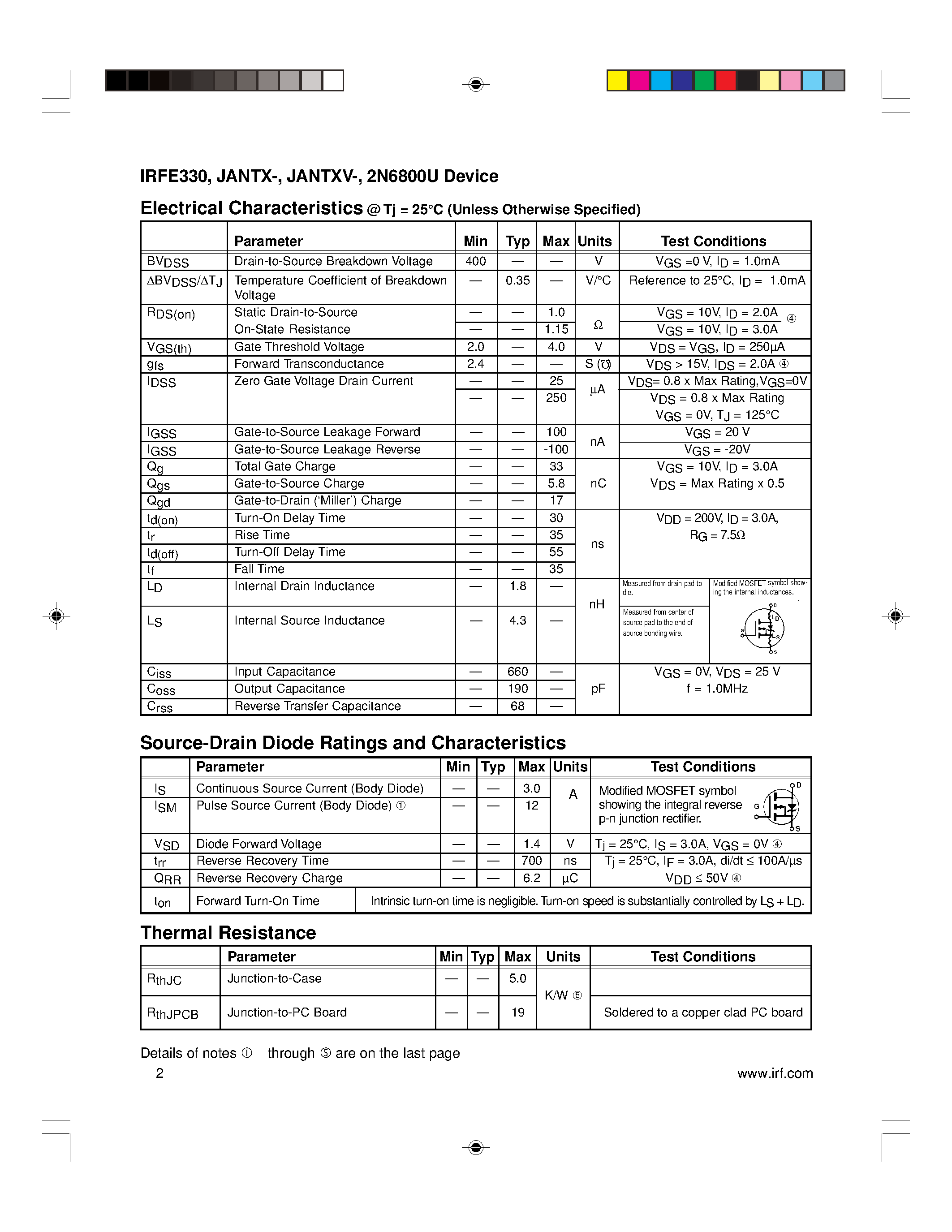 Datasheet IRFE330 - REPETITIVE AVALANCHE AND dv/dt RATED page 2