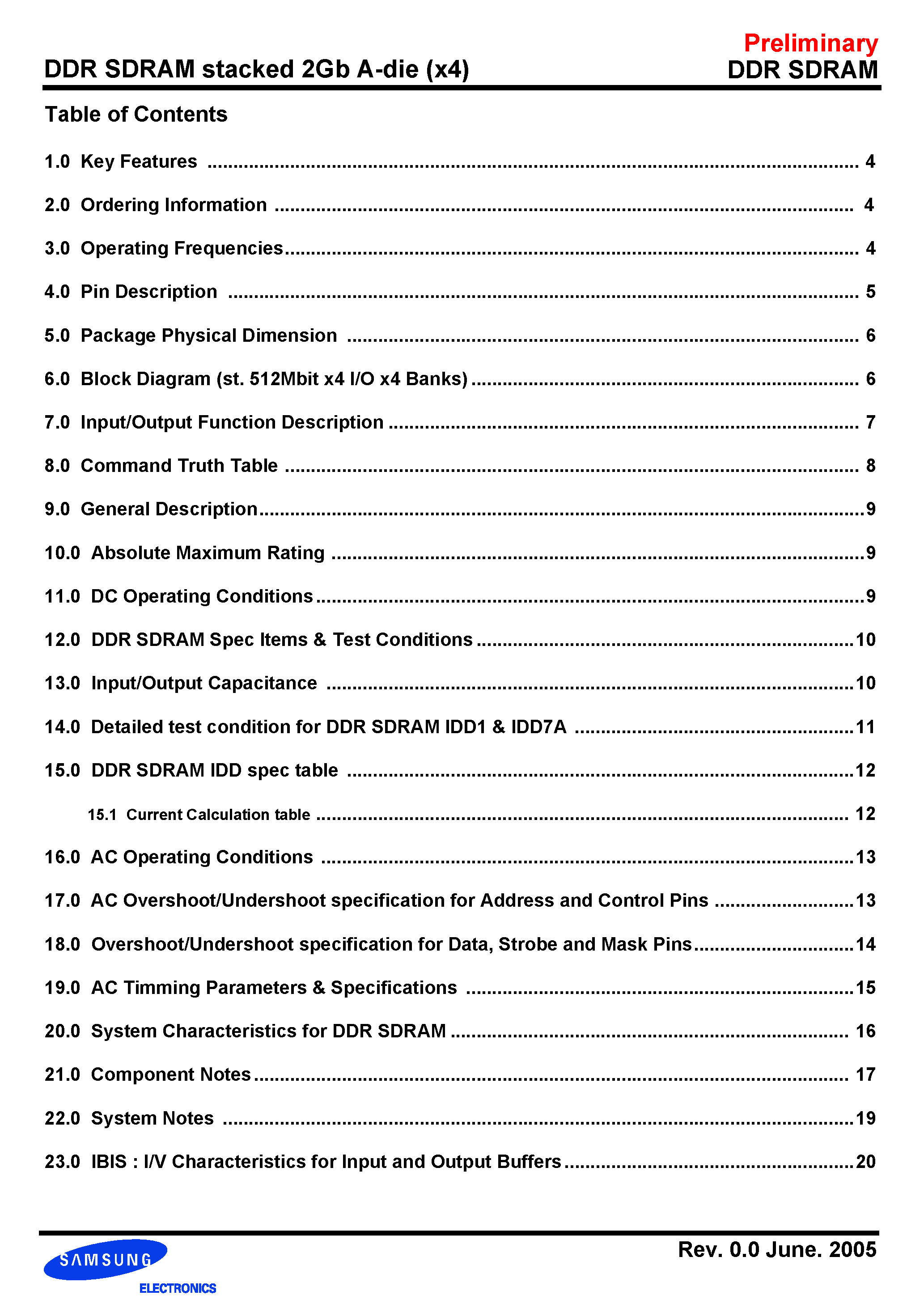 Datasheet K4H2G0638A page 2 Datasheet K4H2G0638A - Stacked 2Gb A-die SDRAM Specification page 2