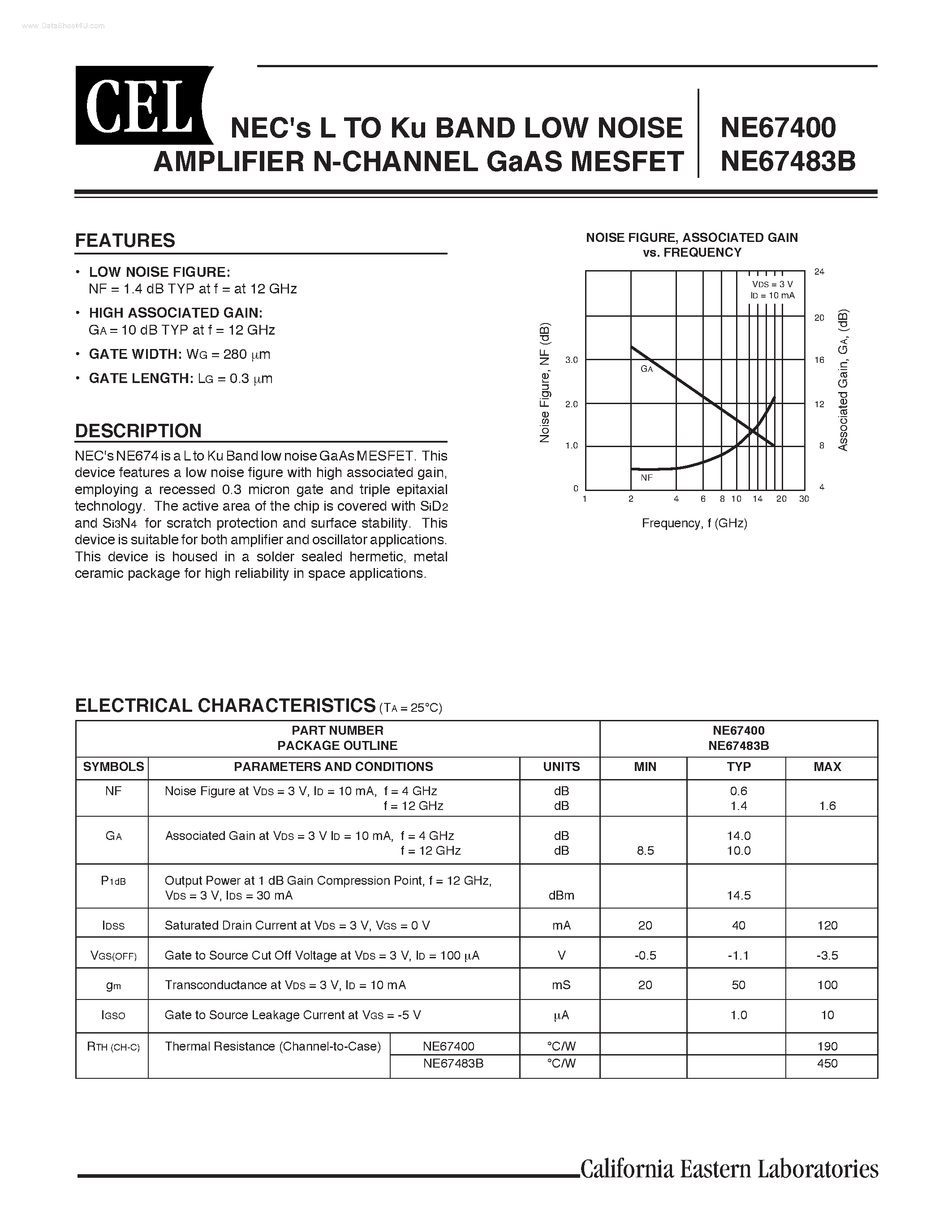Datasheet NE67400 - (NE67400 / NE67483B) NECs L TO Ku BAND LOW NOISE AMPLIFIER N-CHANNEL GaAS MESFET page 1