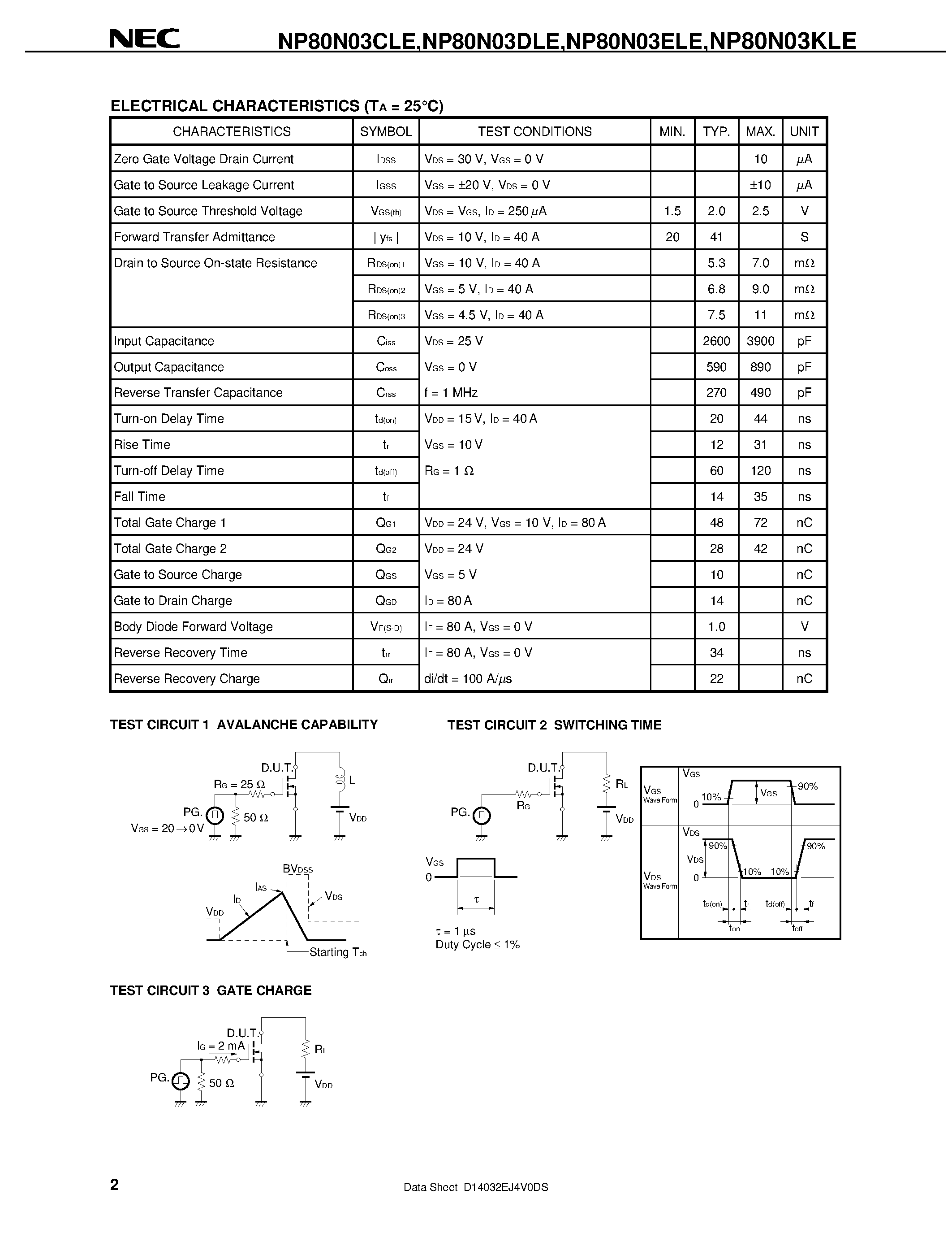 Datasheet NP80N03CLE - SWITCHING N-CHANNEL POWER MOS FET page 2
