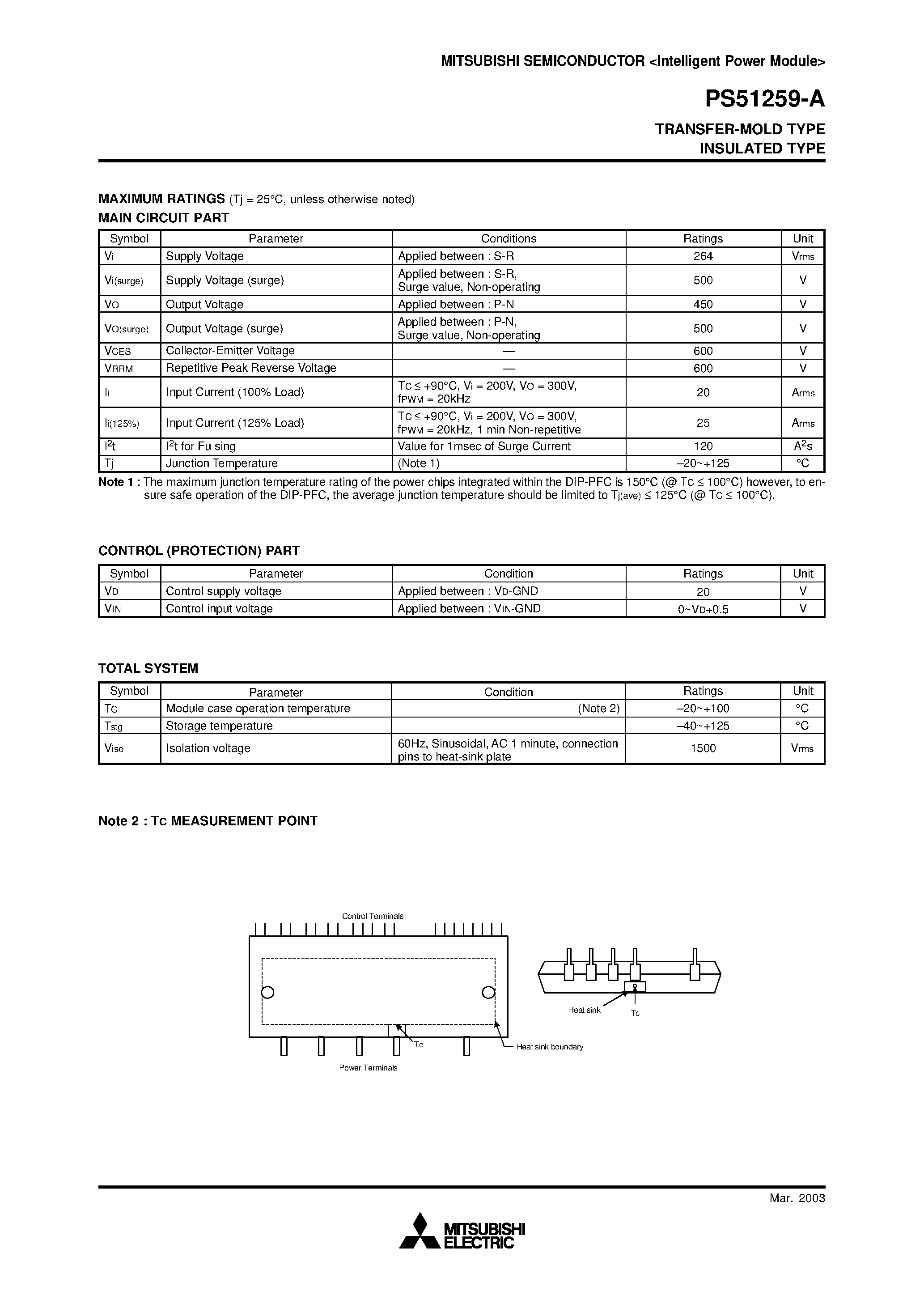 Datasheet PS51259-A - TRANSFER-MOLD TYPE INSULATED TYPE page 2