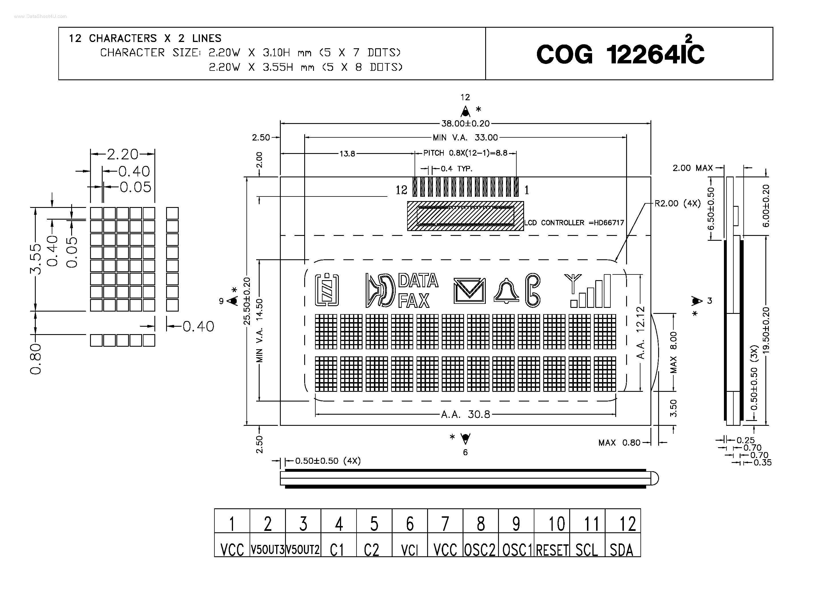 Даташит на микросхему COG12264I2C страница 1 Даташит COG12264I2C - 12 CHARACTERS X 2 LINES CHARACTER страница 1