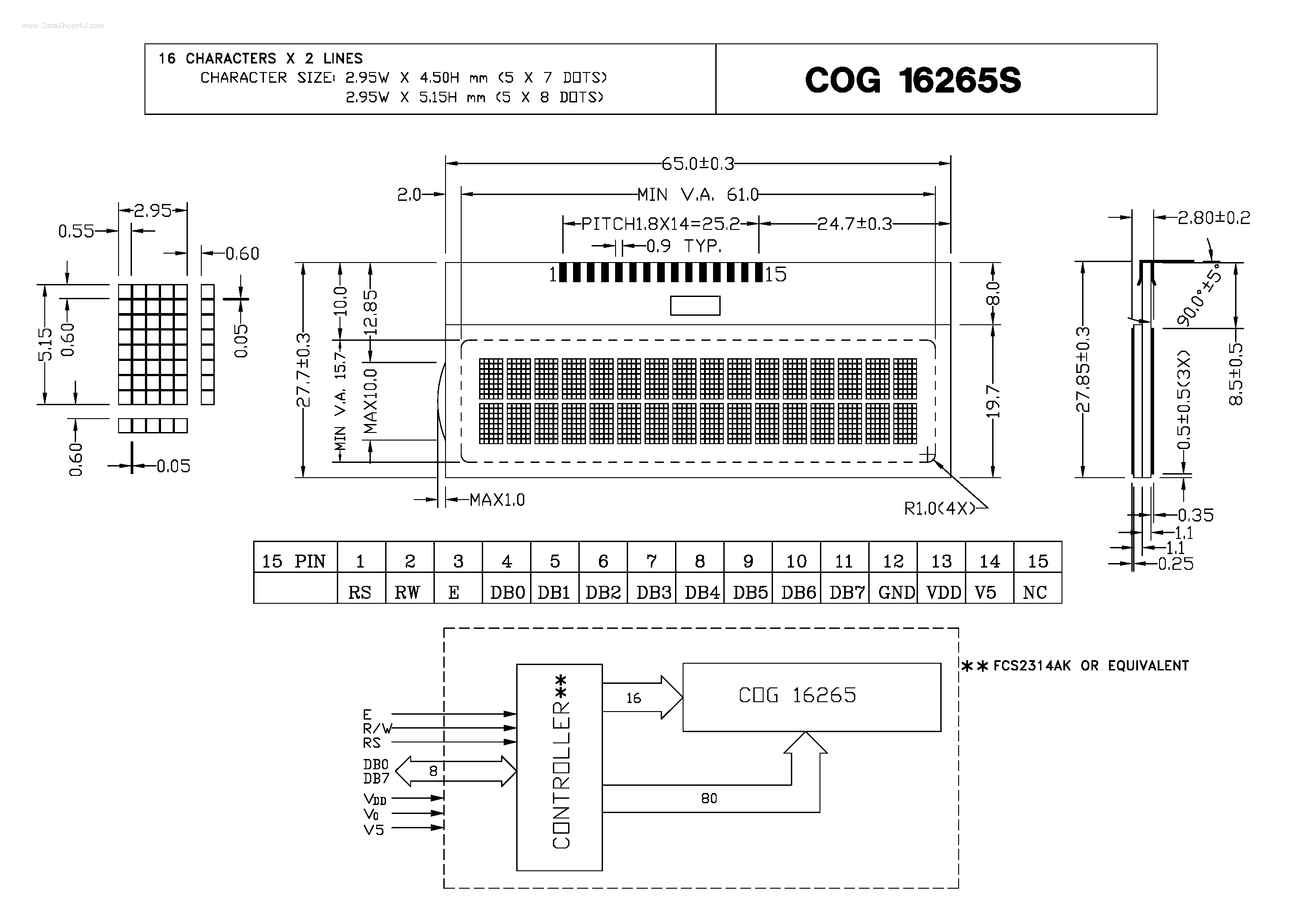 Даташит на микросхему COG16265S страница 1 Даташит COG16265S - 12 CHARACTERS X 2 LINES CHARACTER страница 1