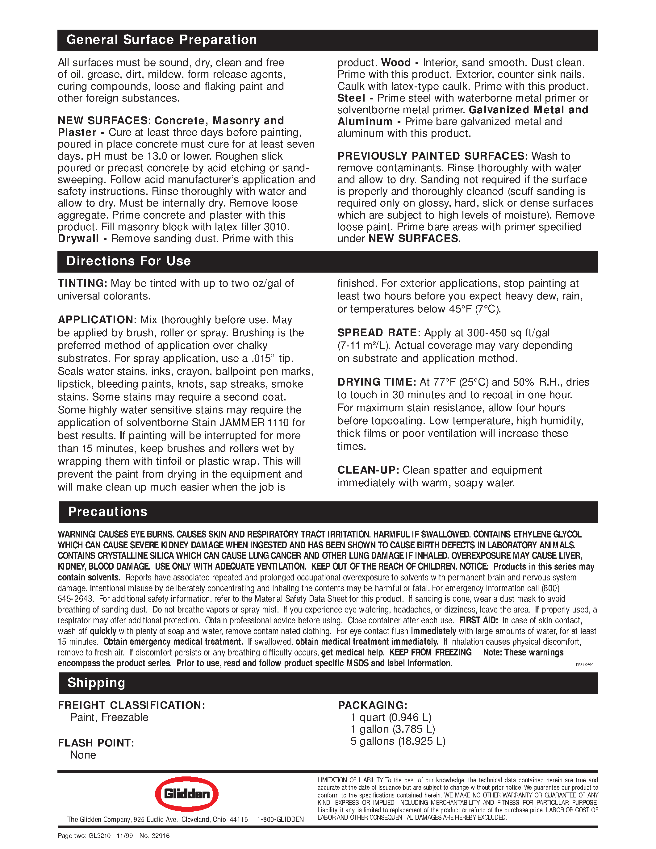 Datasheet GL3210 - ULTRA-HIDE Aquacrylic GRIPPER Stain Killer Primer-Sealer page 2