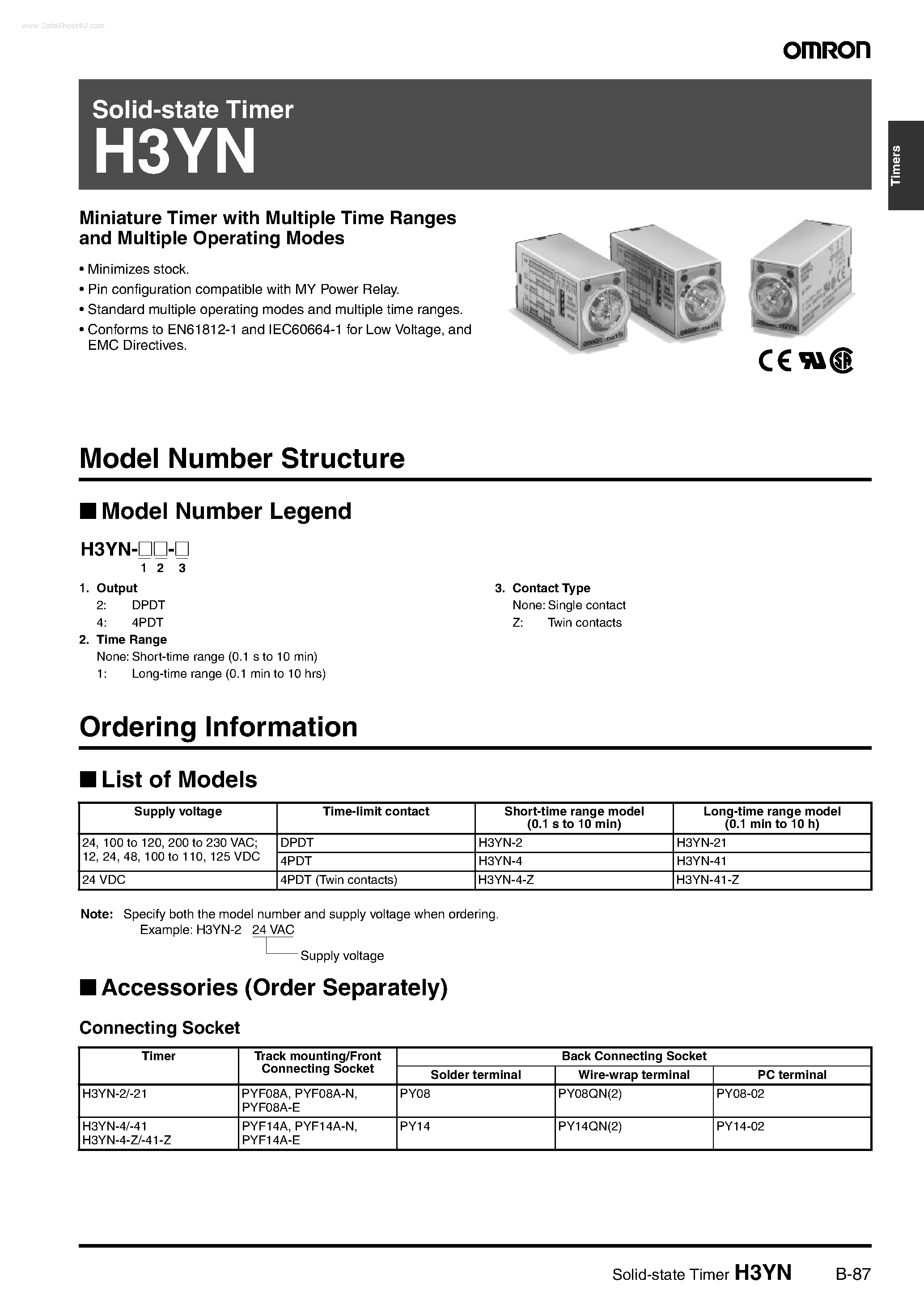 Даташит на микросхему H3YN страница 1 Даташит H3YN - Solid-state Timer страница 1