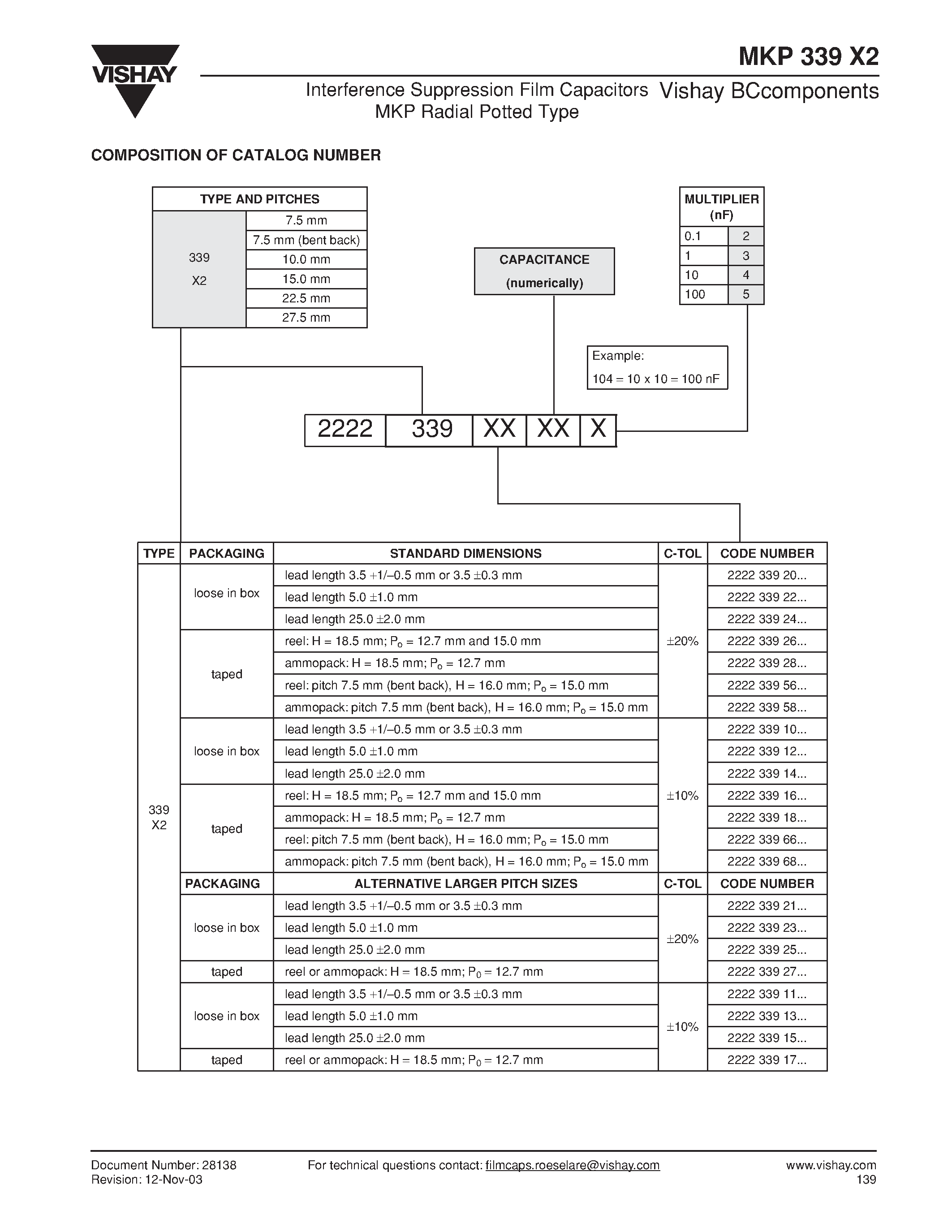 Datasheet MKP339X2 - Interference Suppression Film Capacitors MKP Radial Potted Type page 2