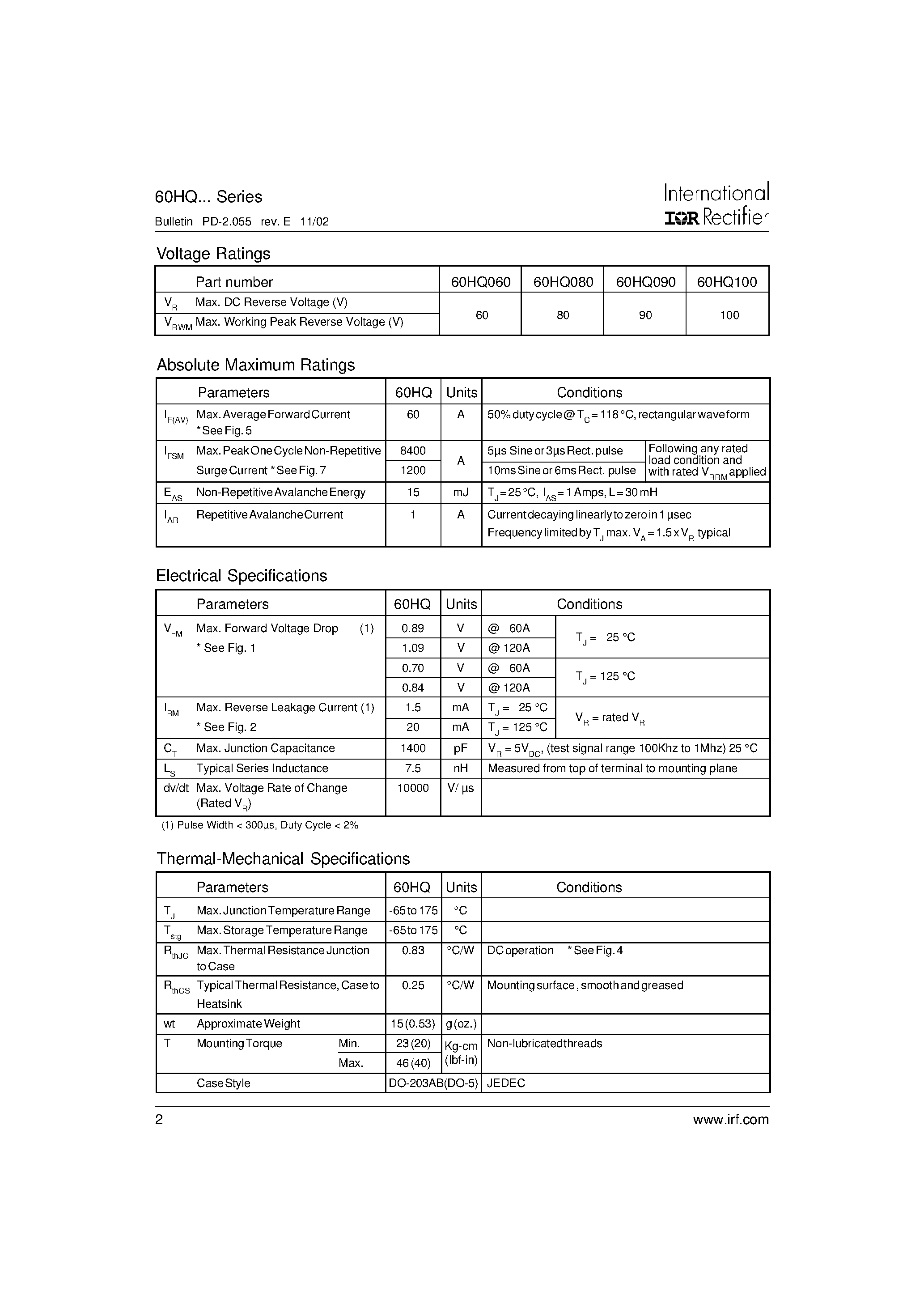 Datasheet 60HQ - SCHOTTKY RECTIFIER page 2