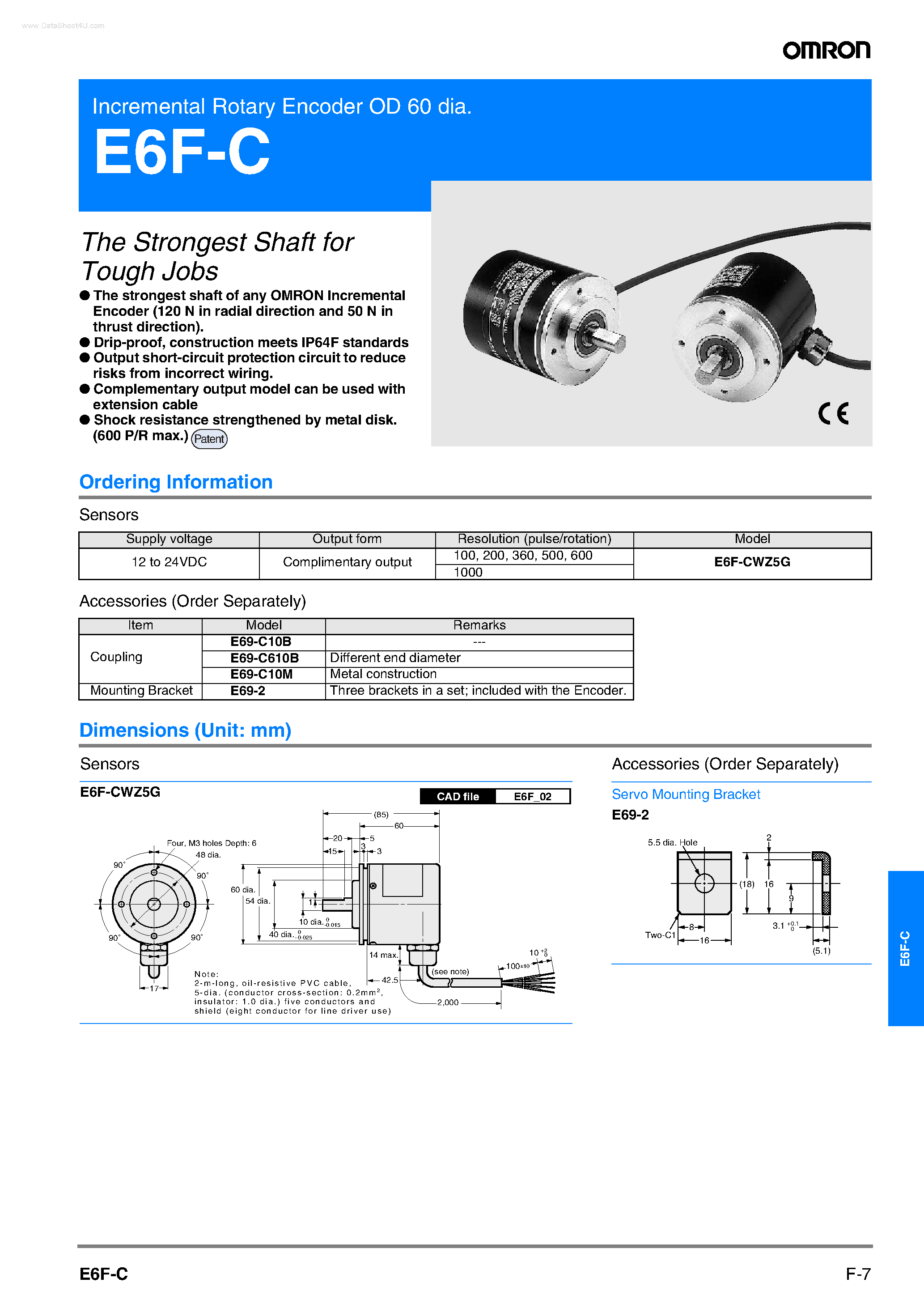 Даташит E6F-C - Incremental Rotary Encoder OD 60 dia страница 1