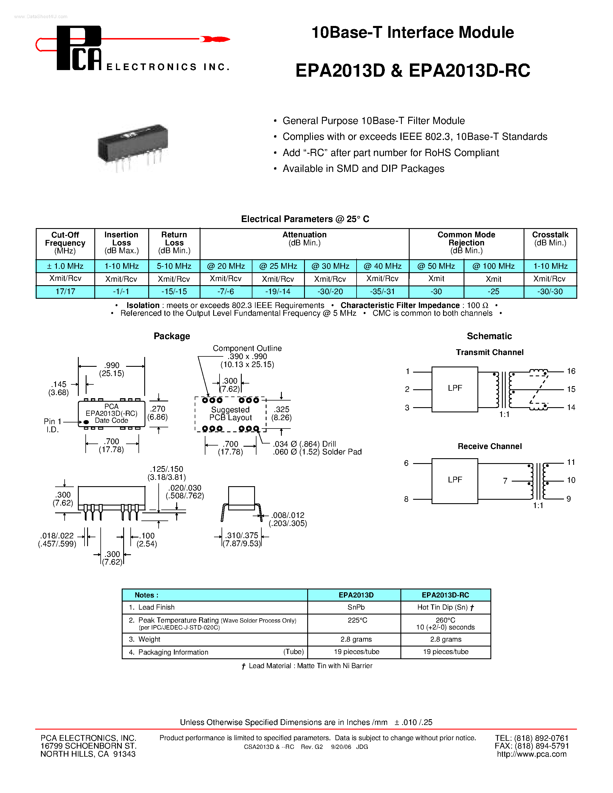 Datasheet EPA2013D - 10Base-T Interface Module page 1